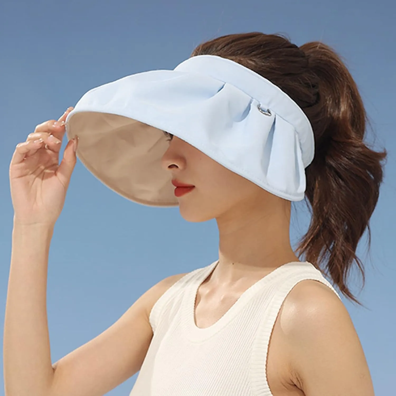 Hair Hoop Sun Hat Womens Sun Hats Packable Womens Uvs Protection Sun Visor Wide Brim Beach Travel Summer Hats Beige