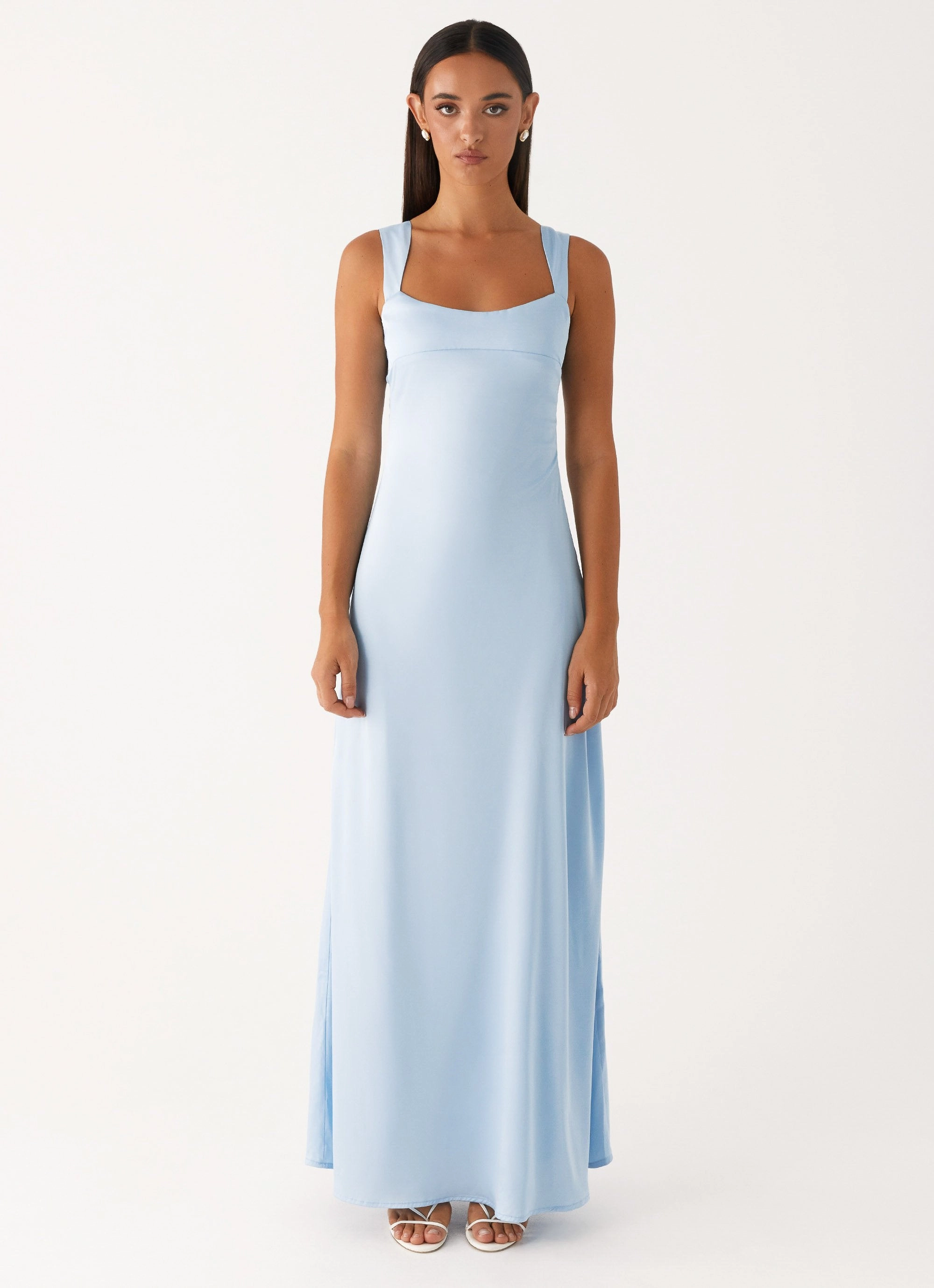 Odette Satin Maxi Dress - Blue Smile Glow