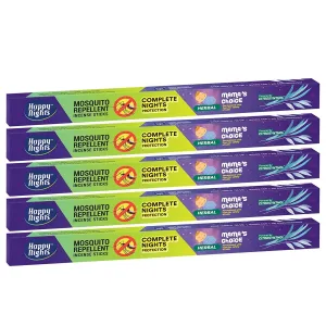 Happy Nights Mosquito Repellent Incense Sticks | 1 Hour Burning Time, 8 Hours Protection from Mosquito | Mosquito/Machar Agarbati | Long 100% Herbal Mosquito Incense Sticks | Pack of 5