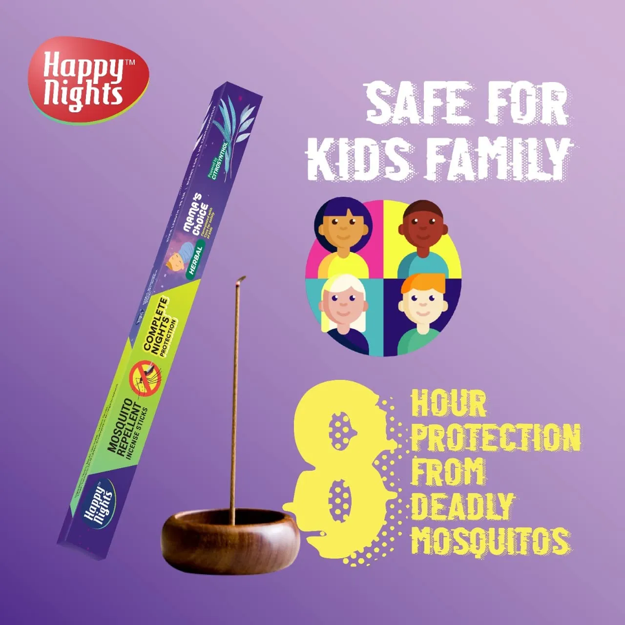 Happy Nights Mosquito Repellent Incense Sticks | 1 Hour Burning Time, 8 Hours Protection from Mosquito | Mosquito/Machar Agarbati | Long 100% Herbal Mosquito Incense Sticks | Pack of 5