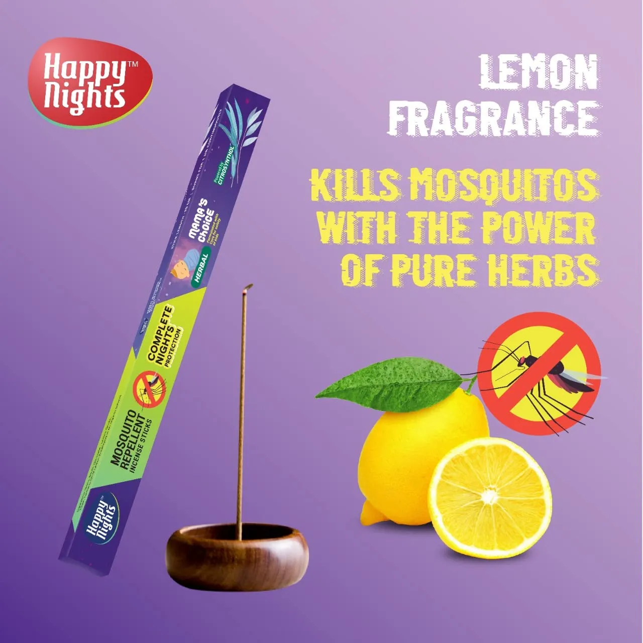 Happy Nights Mosquito Repellent Incense Sticks | 1 Hour Burning Time, 8 Hours Protection from Mosquito | Mosquito/Machar Agarbati | Long 100% Herbal Mosquito Incense Sticks | Pack of 5