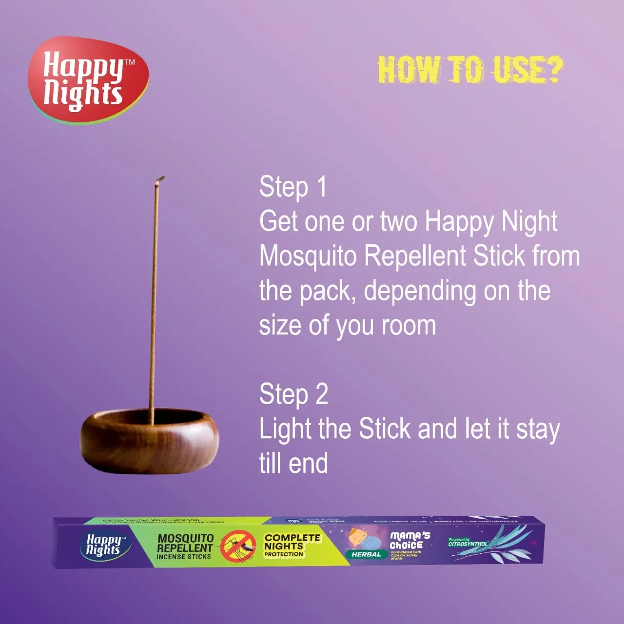 Happy Nights Mosquito Repellent Incense Sticks | 1 Hour Burning Time, 8 Hours Protection from Mosquito | Mosquito/Machar Agarbati | Long 100% Herbal Mosquito Incense Sticks | Pack of 5