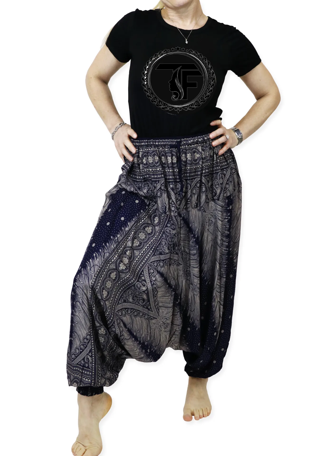 Harem Pants Unisex Peacock Yoga Pants Drop Crotch Floral Baggy Pants