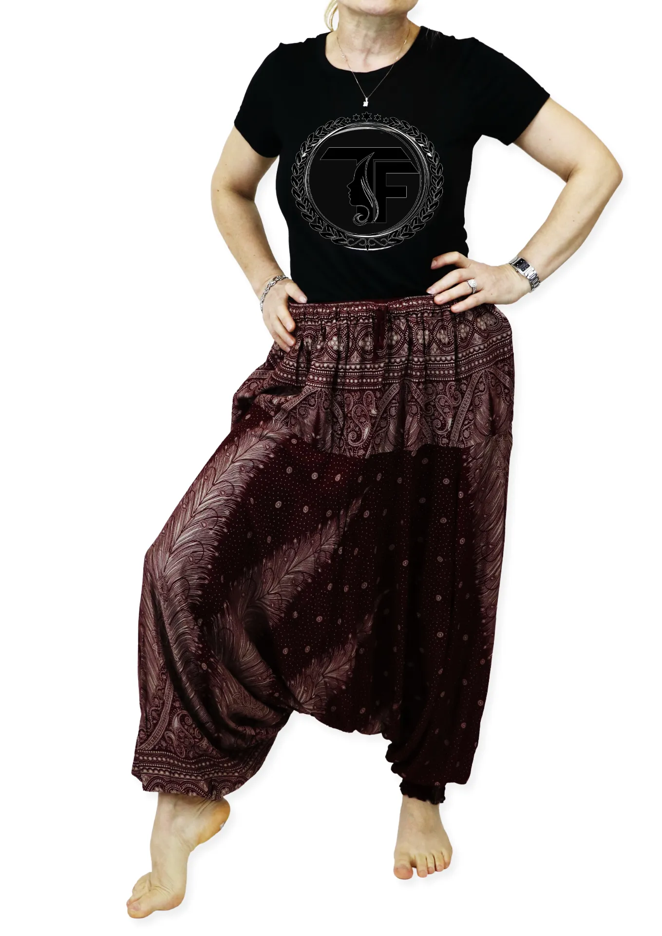 Harem Pants Unisex Peacock Yoga Pants Drop Crotch Floral Baggy Pants