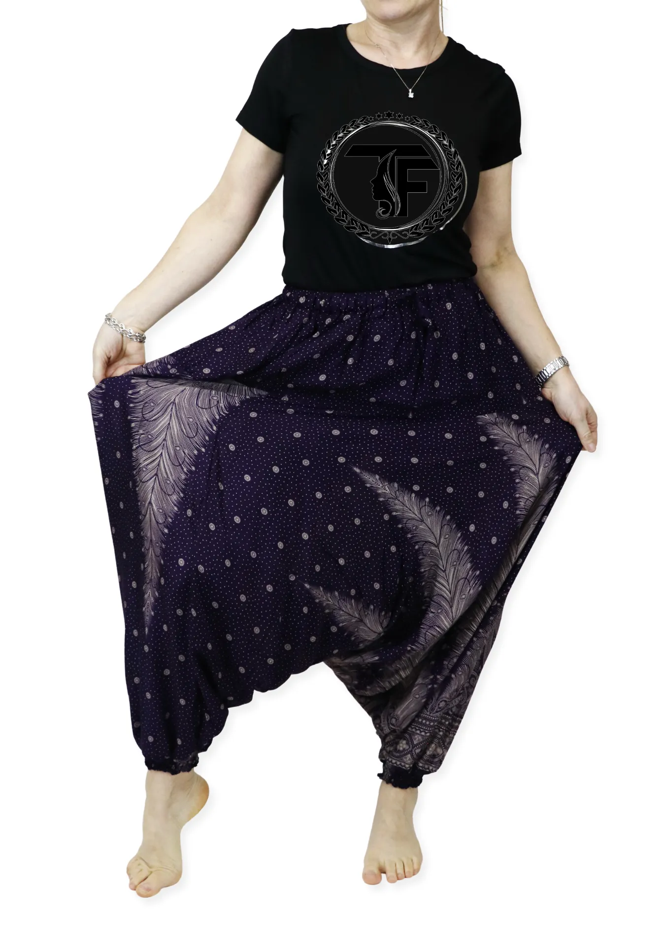 Harem Pants Unisex Peacock Yoga Pants Drop Crotch Floral Baggy Pants