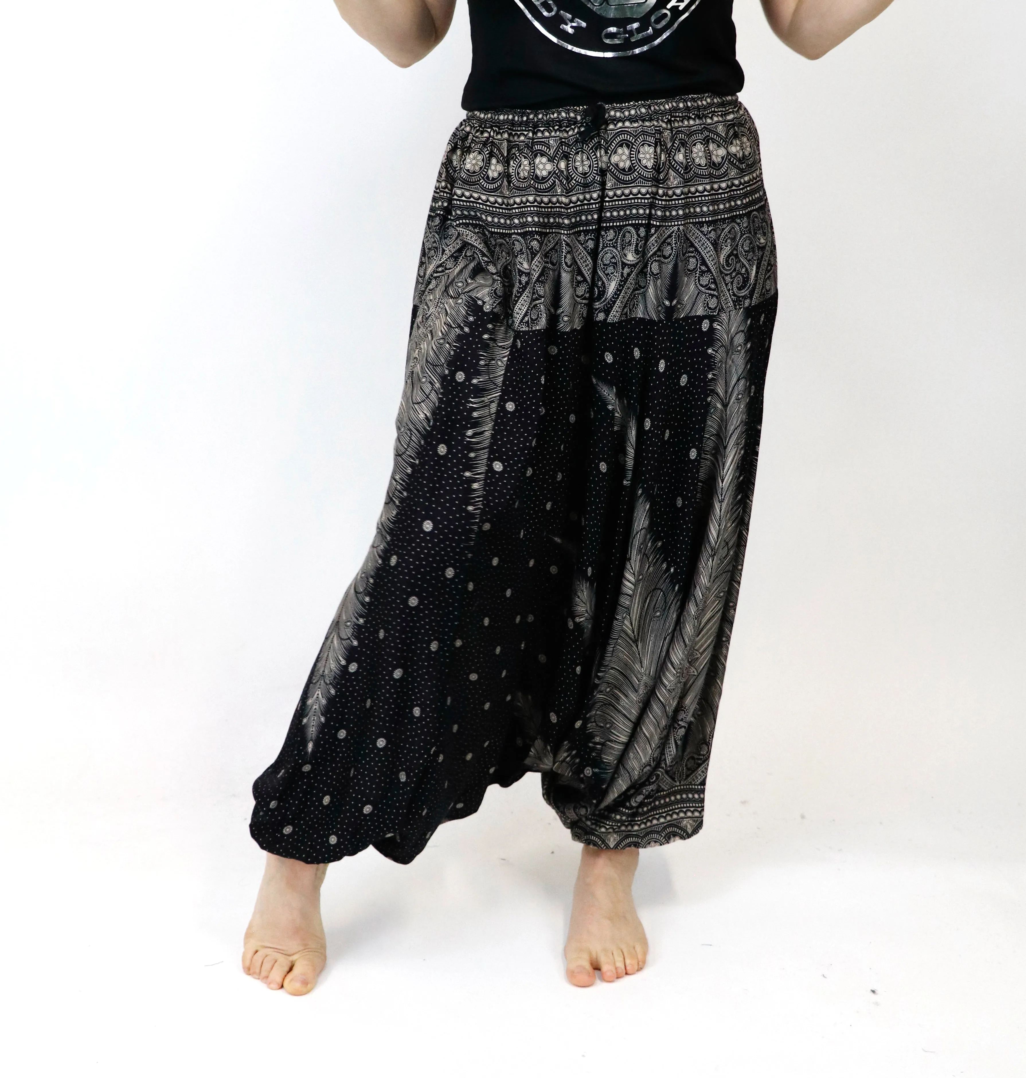 Harem Pants Unisex Peacock Yoga Pants Drop Crotch Floral Baggy Pants