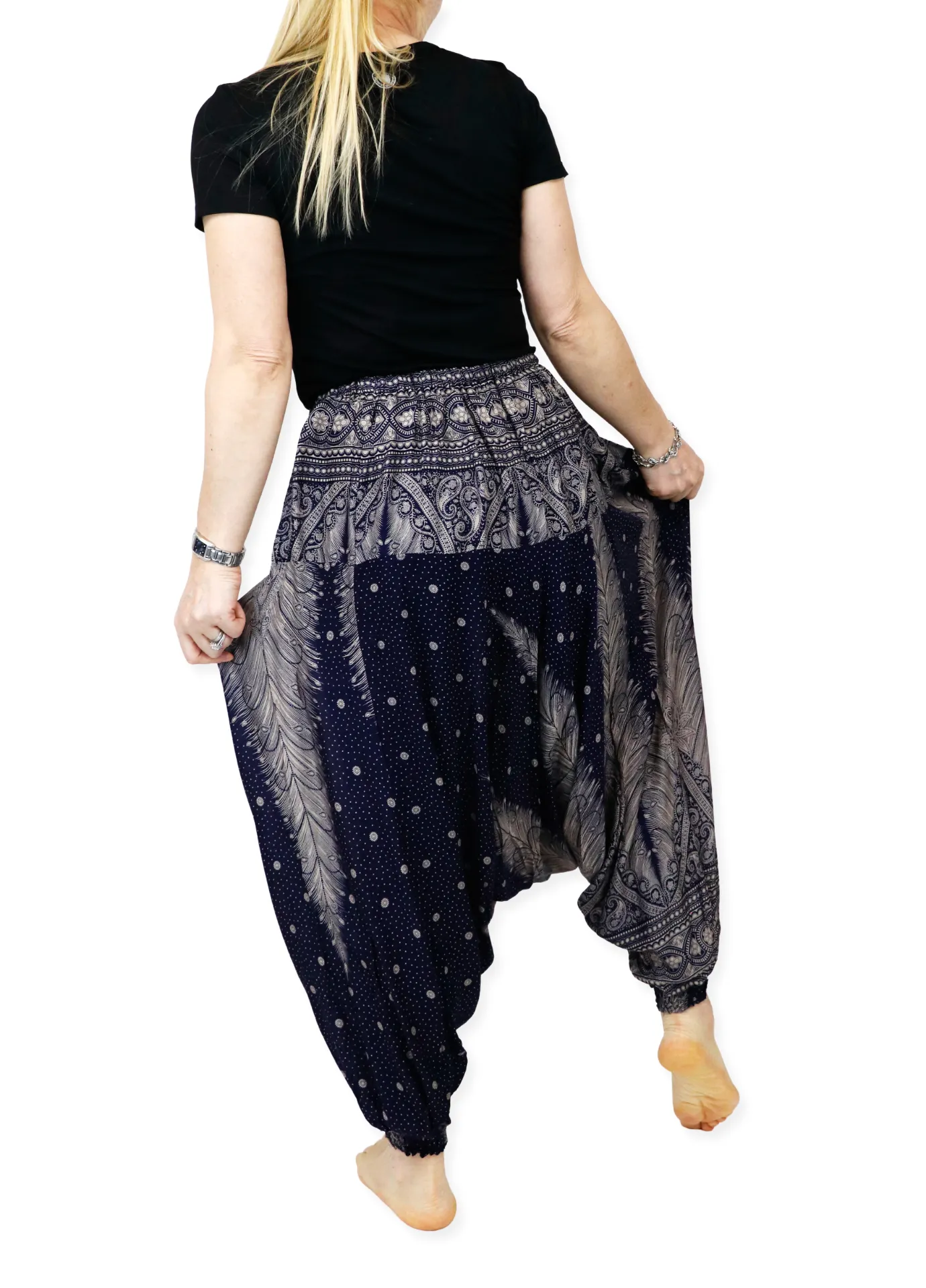 Harem Pants Unisex Peacock Yoga Pants Drop Crotch Floral Baggy Pants