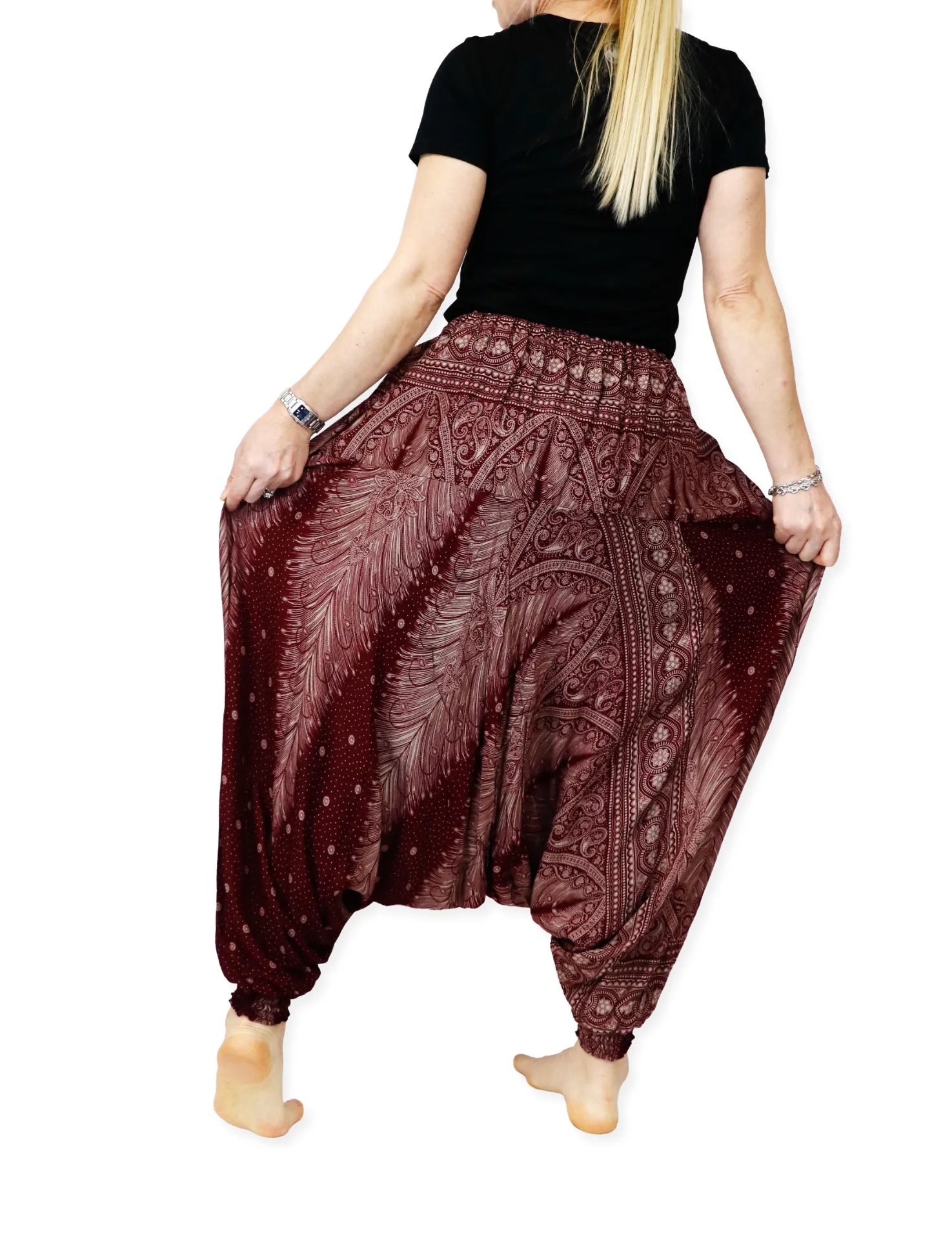 Harem Pants Unisex Peacock Yoga Pants Drop Crotch Floral Baggy Pants