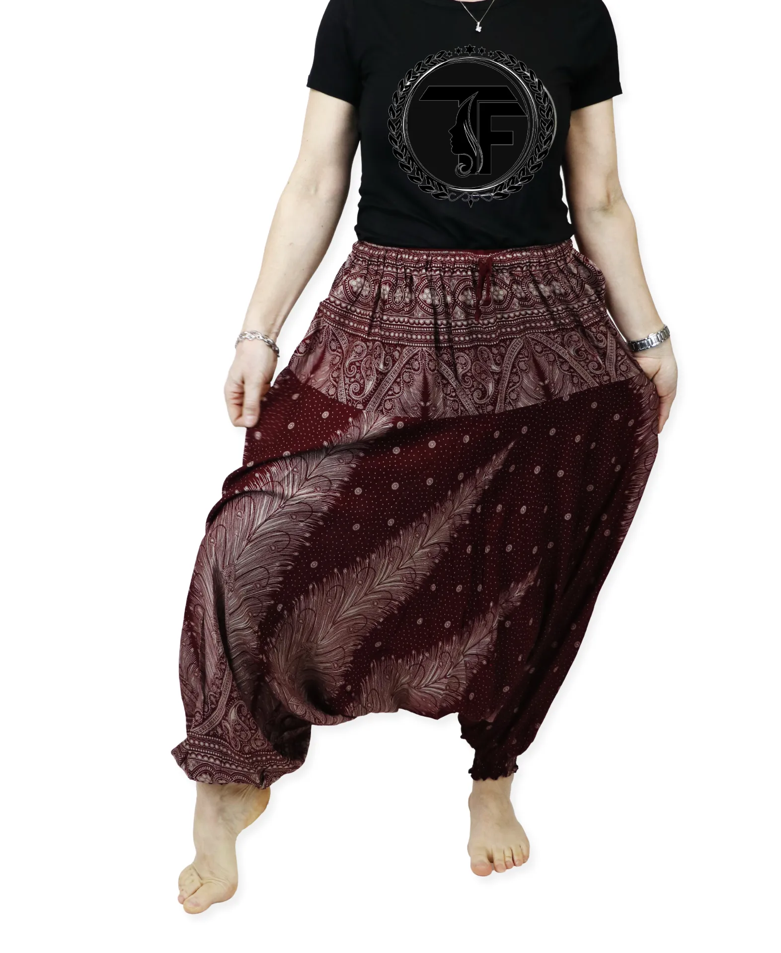 Harem Pants Unisex Peacock Yoga Pants Drop Crotch Floral Baggy Pants