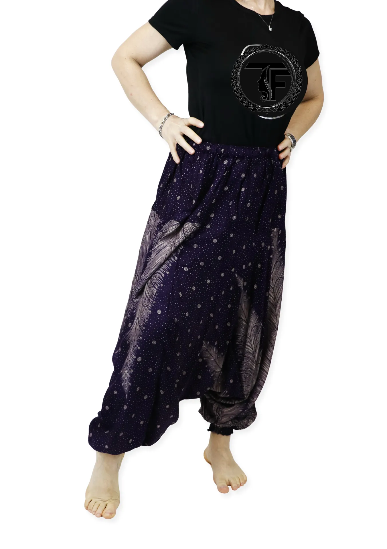 Harem Pants Unisex Peacock Yoga Pants Drop Crotch Floral Baggy Pants