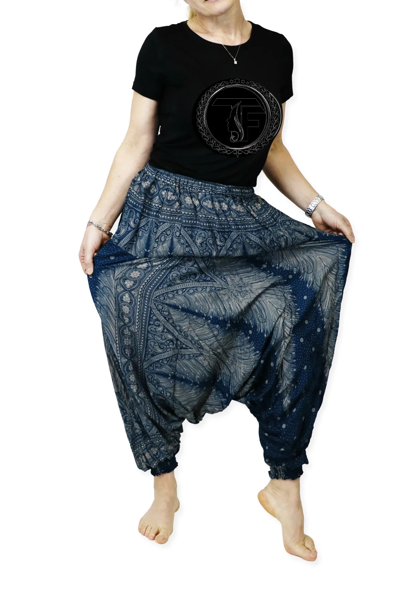 Harem Pants Unisex Peacock Yoga Pants Drop Crotch Floral Baggy Pants