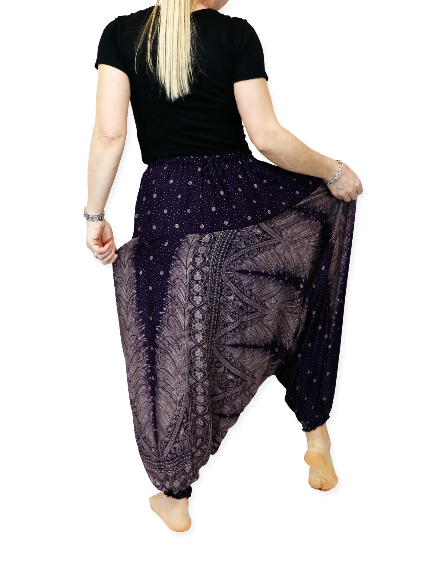 Harem Pants Unisex Peacock Yoga Pants Drop Crotch Floral Baggy Pants