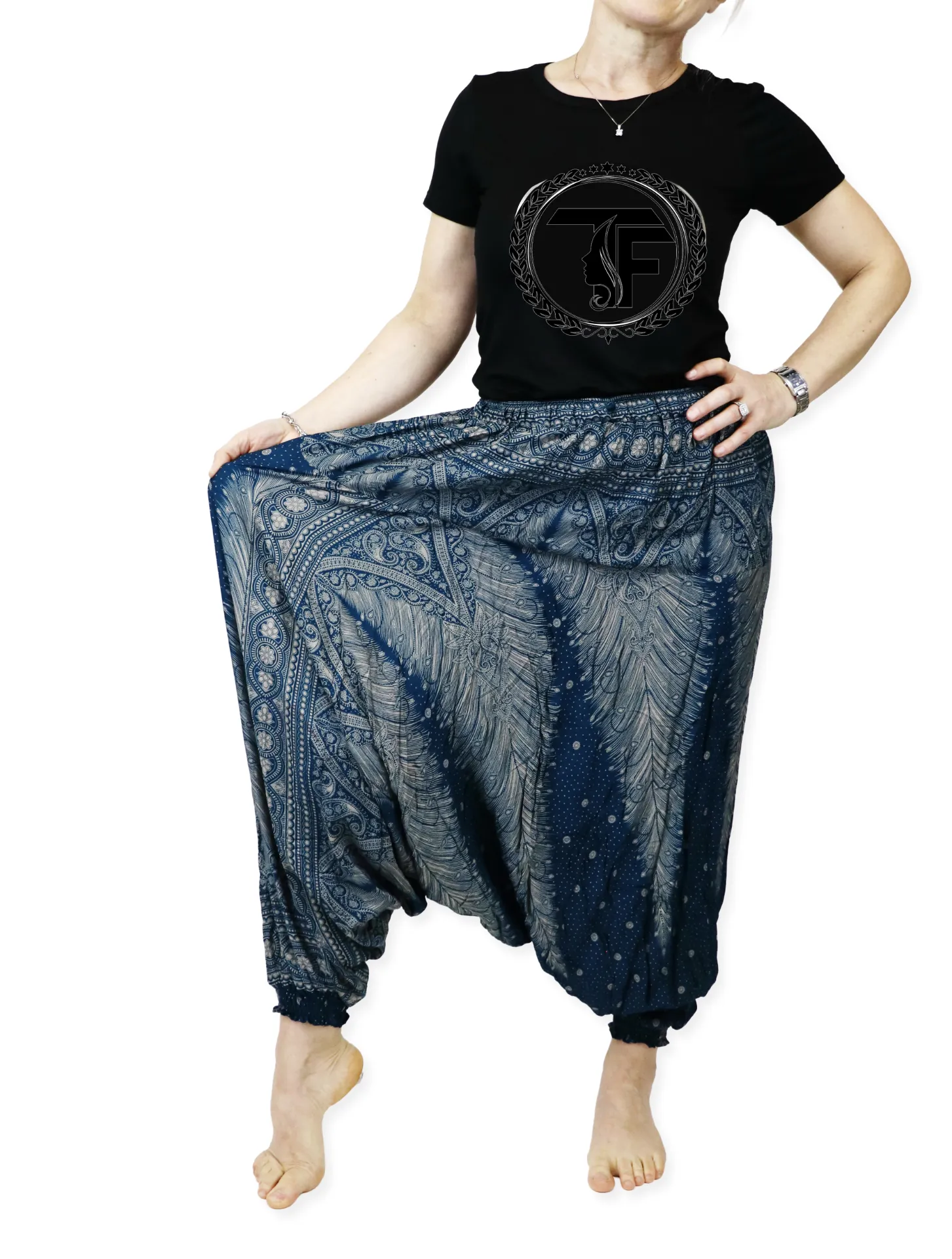 Harem Pants Unisex Peacock Yoga Pants Drop Crotch Floral Baggy Pants