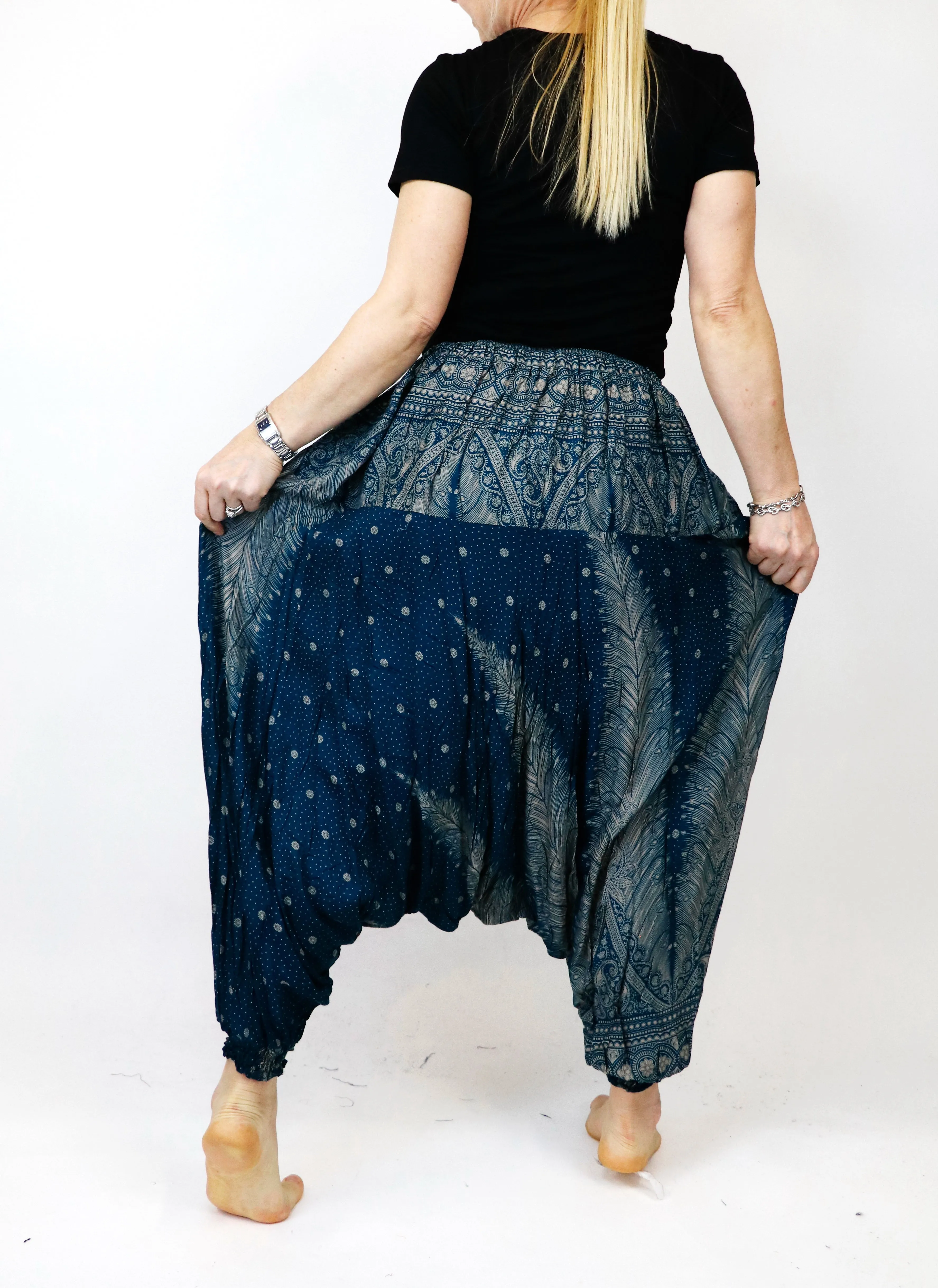 Harem Pants Unisex Peacock Yoga Pants Drop Crotch Floral Baggy Pants
