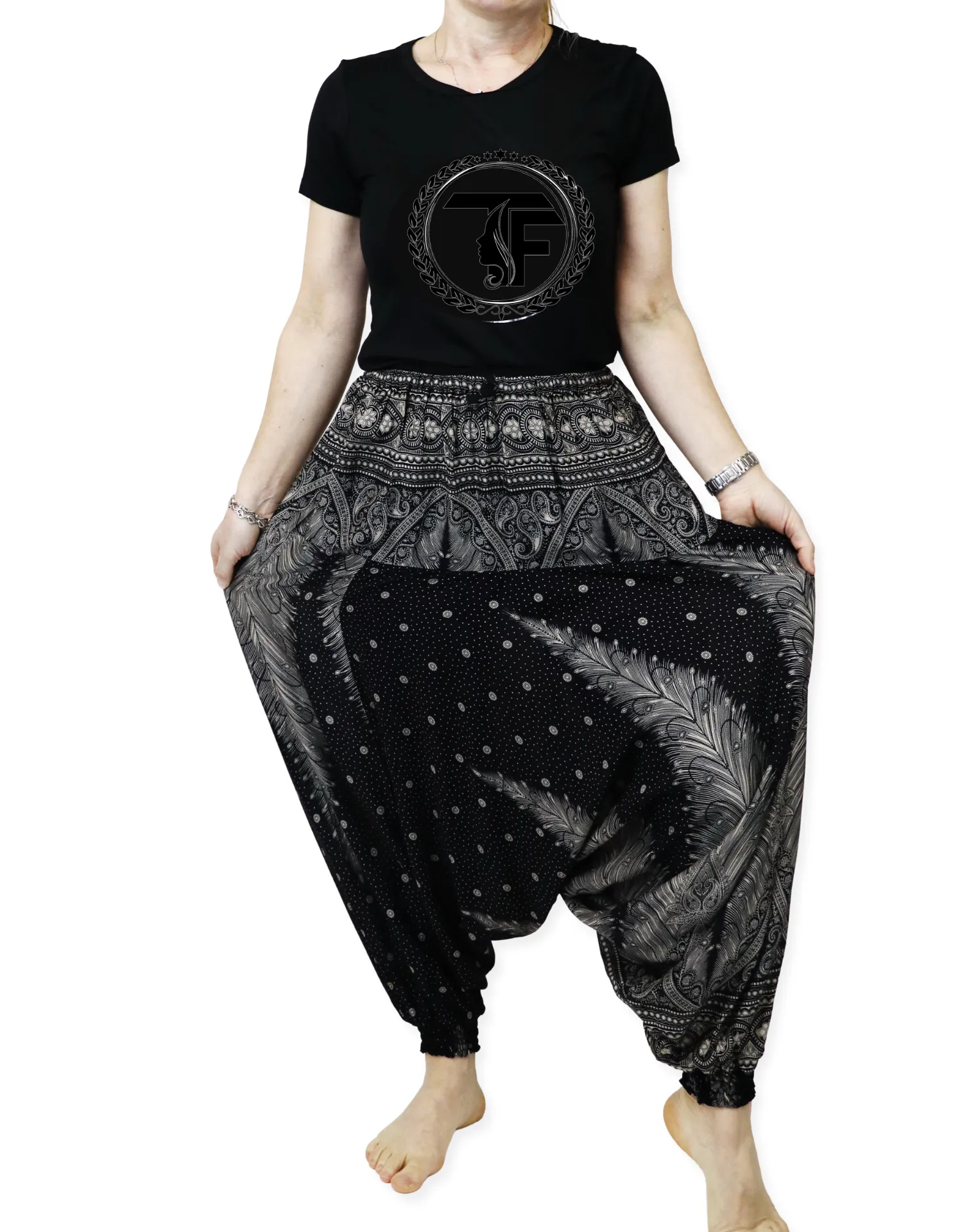Harem Pants Unisex Peacock Yoga Pants Drop Crotch Floral Baggy Pants