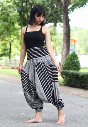 Harem Pants Women Black Pants Striped Festival Clothing Hippie Bohemian Comfy Loungewear Gypsy Yoga Boho Baggy Drop Crotch Jumpsuits Rompers