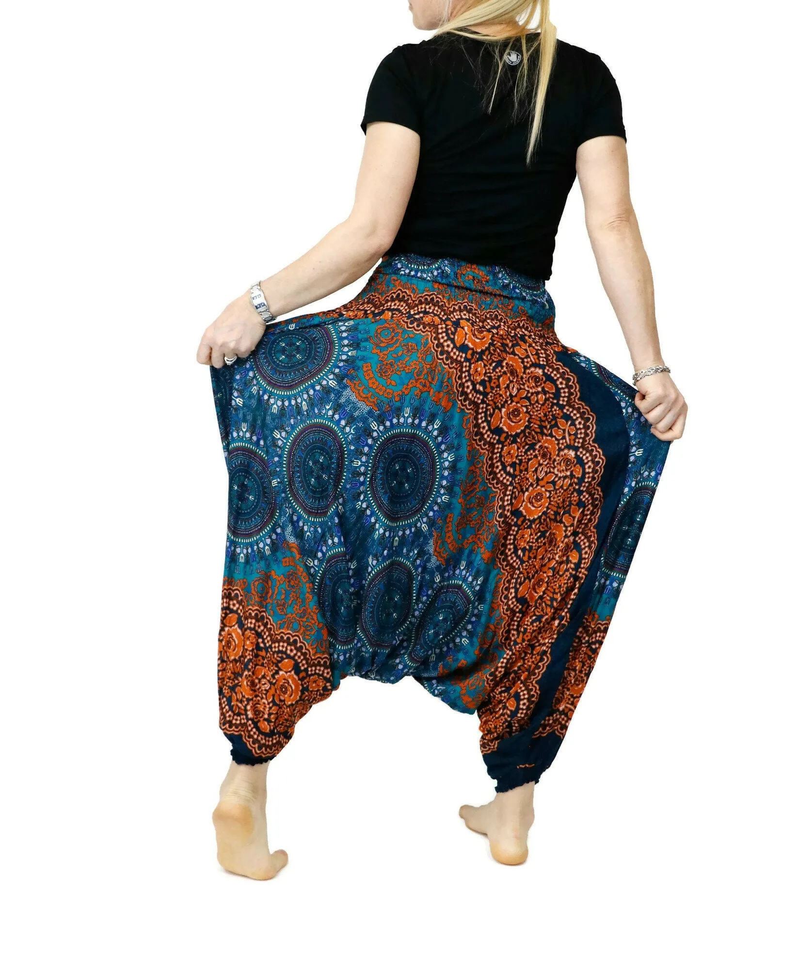 Harem Pants Women Boho Clothing Gypsy Baggy Jumpsuits Rompers Drop Crotch Pants Elastic Waist Casual Maxi Mandala Geometric PH5#5