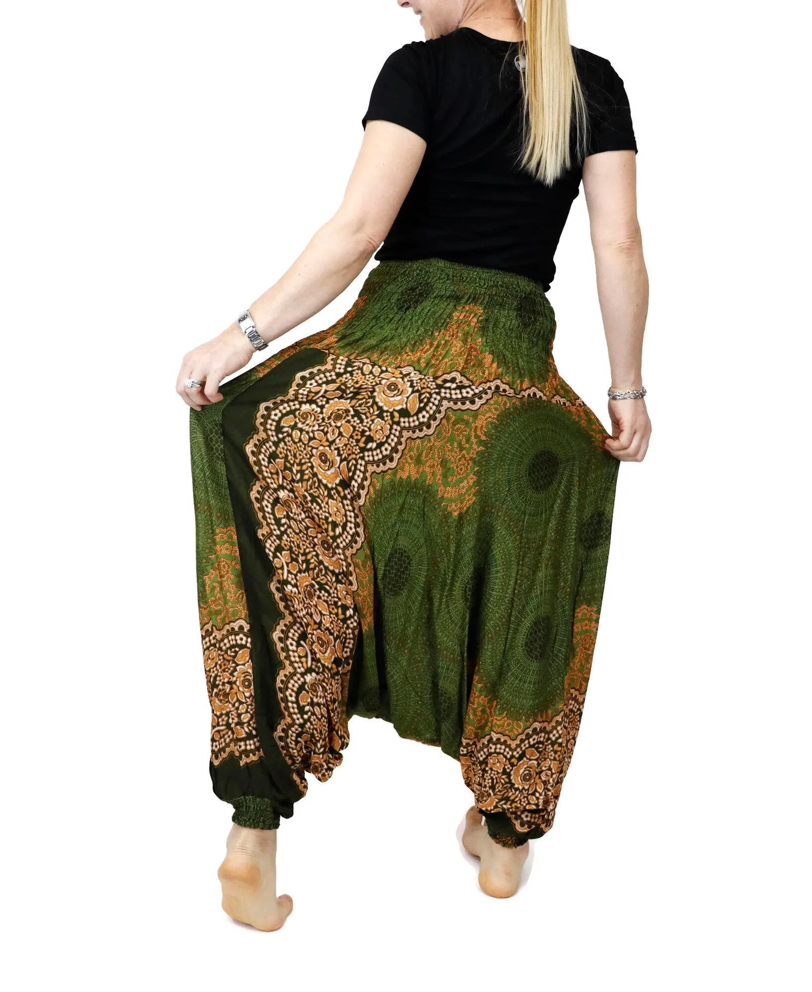 Harem Pants Women Boho Clothing Gypsy Baggy Jumpsuits Rompers Drop Crotch Pants Elastic Waist Casual Pant Mandala Geometric PH05
