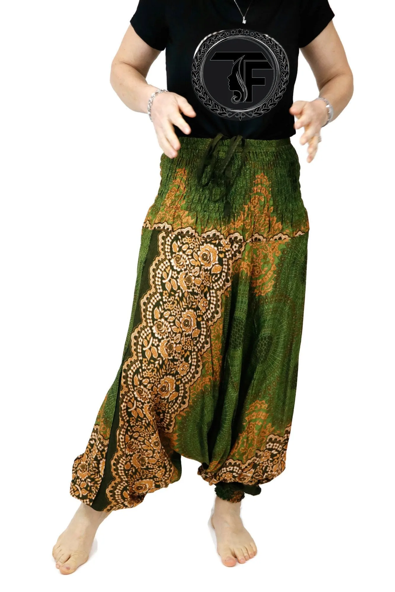 Harem Pants Women Boho Clothing Gypsy Baggy Jumpsuits Rompers Drop Crotch Pants Elastic Waist Casual Pant Mandala Geometric PH05