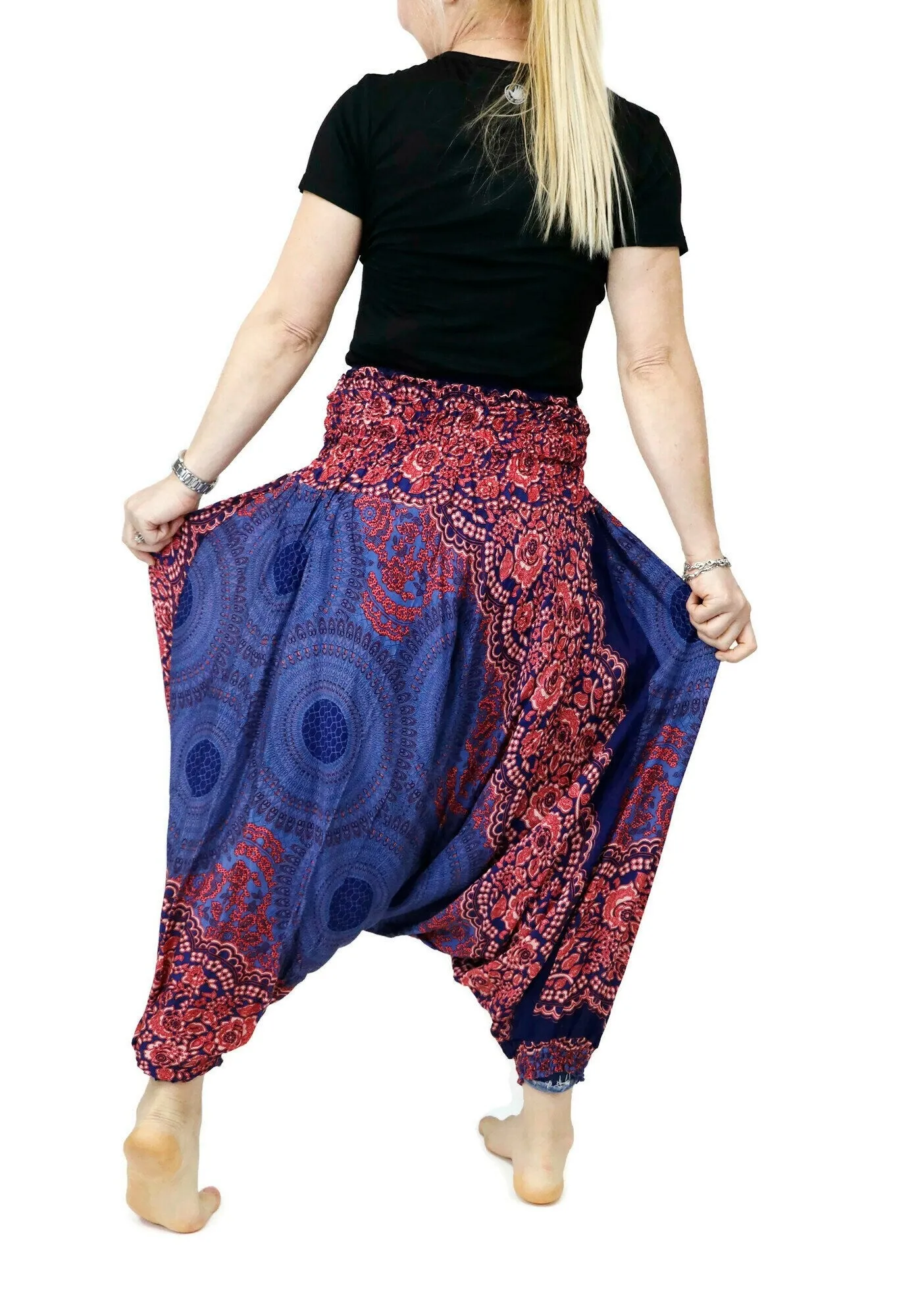 Harem Pants Women Boho Clothing Gypsy Baggy Jumpsuits Rompers Drop Crotch Pants Elastic Waist Casual Pant Mandala Geometric PH05