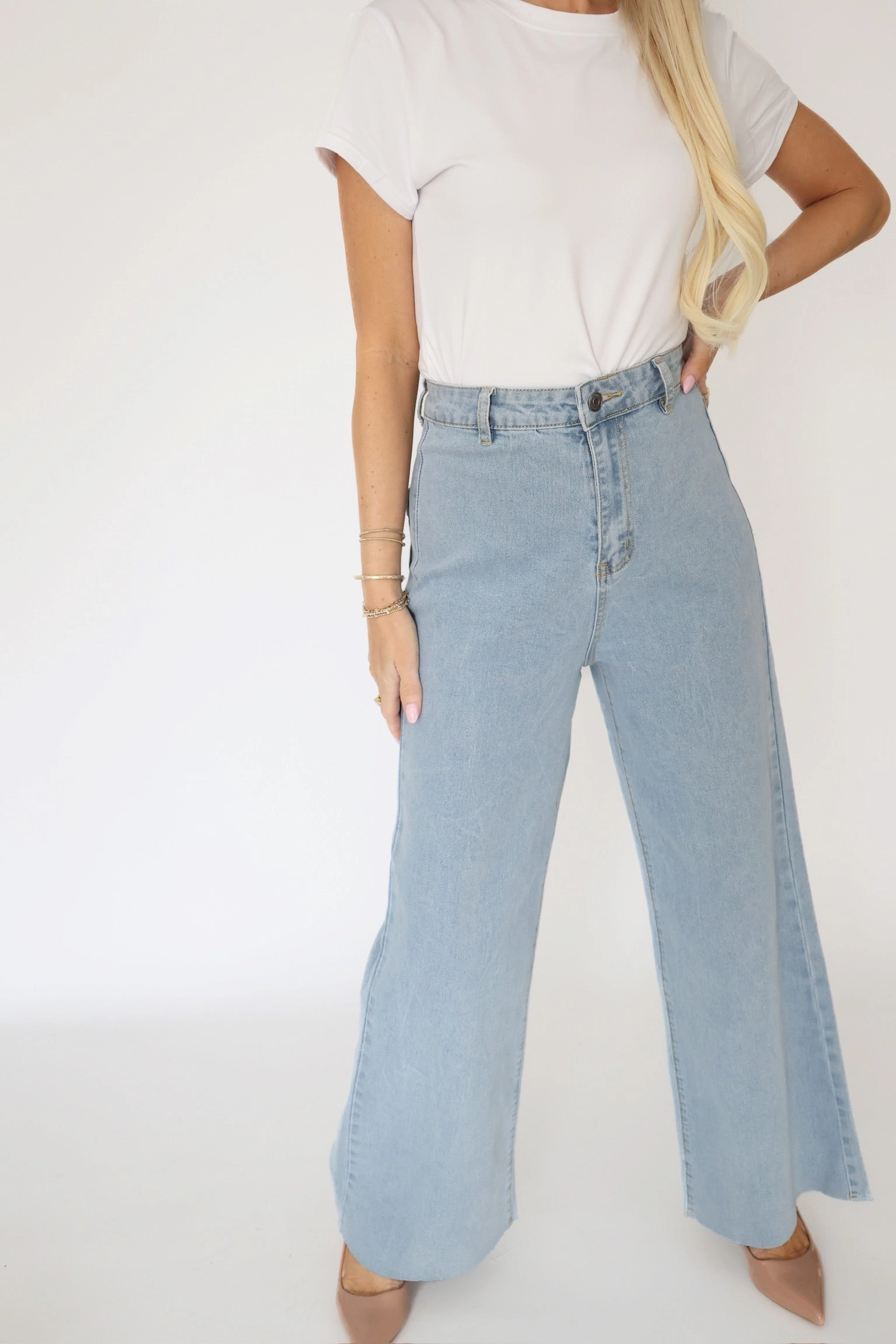 Brushed Interior Harper Wide Leg Jean- Light Denim