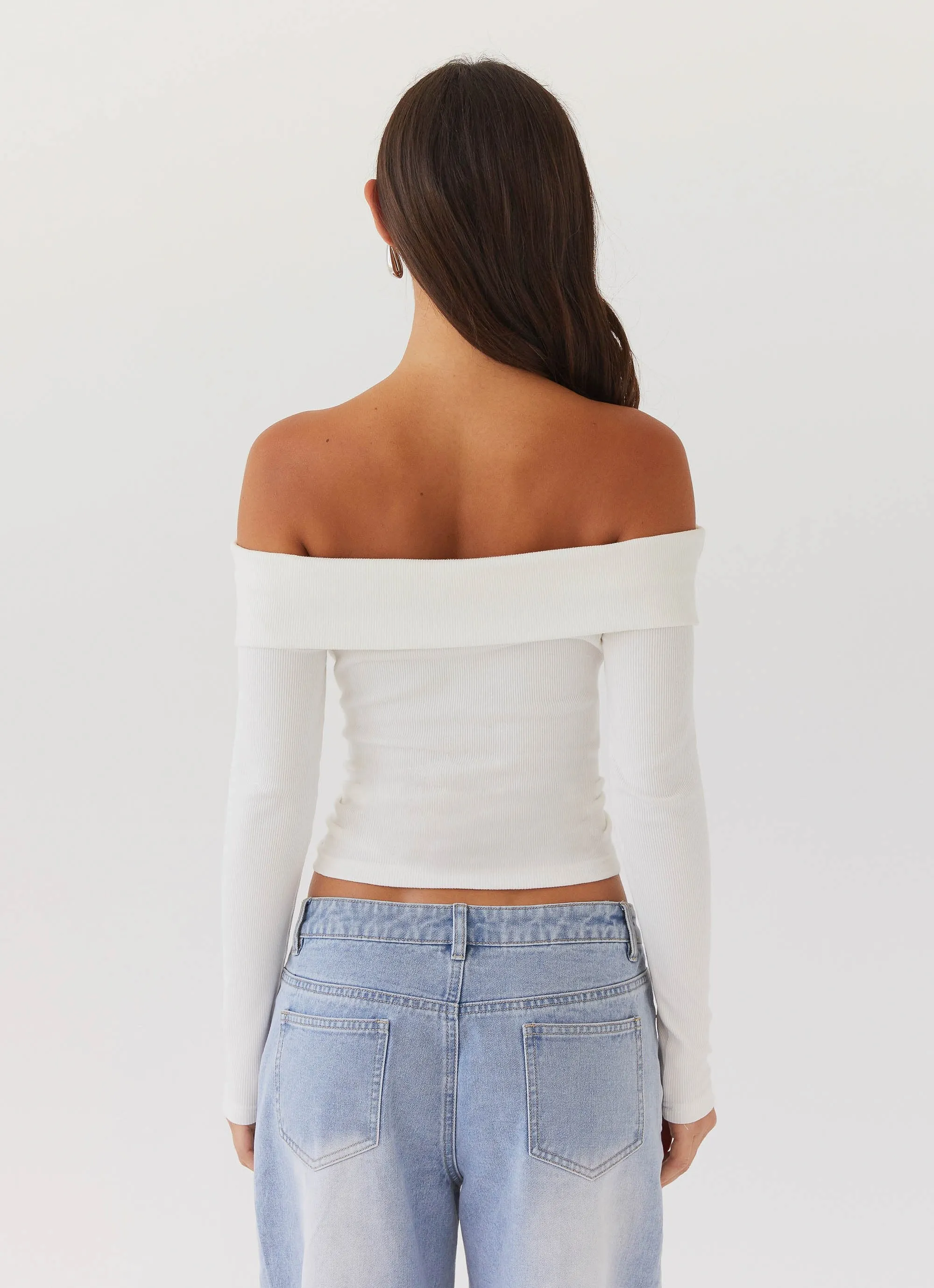 Daily Wear CroppedLength Hayley Long Sleeve Ribbed Top - White