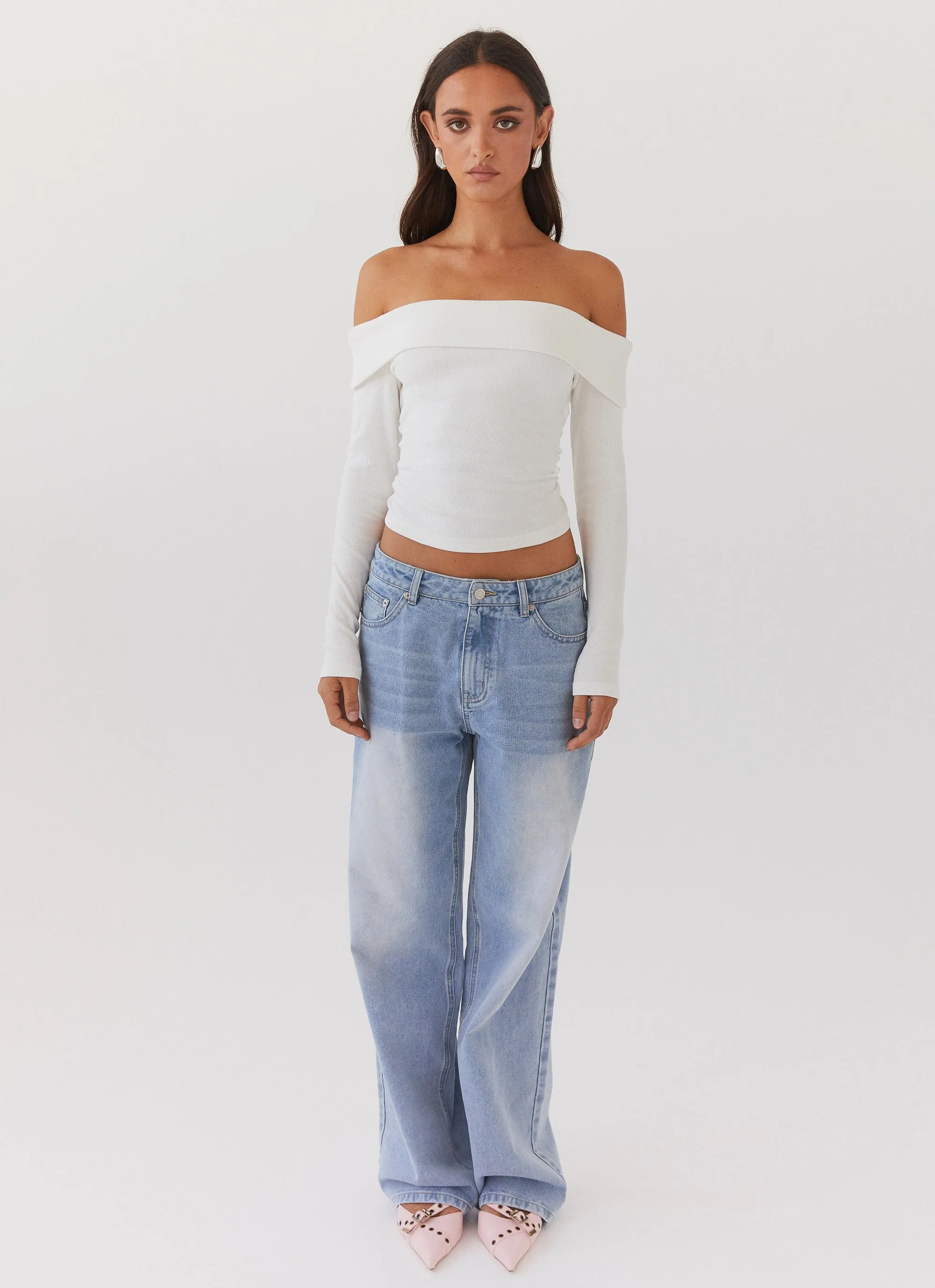 StretchMaterial NonScratchSurface Hayley Long Sleeve Ribbed Top - White