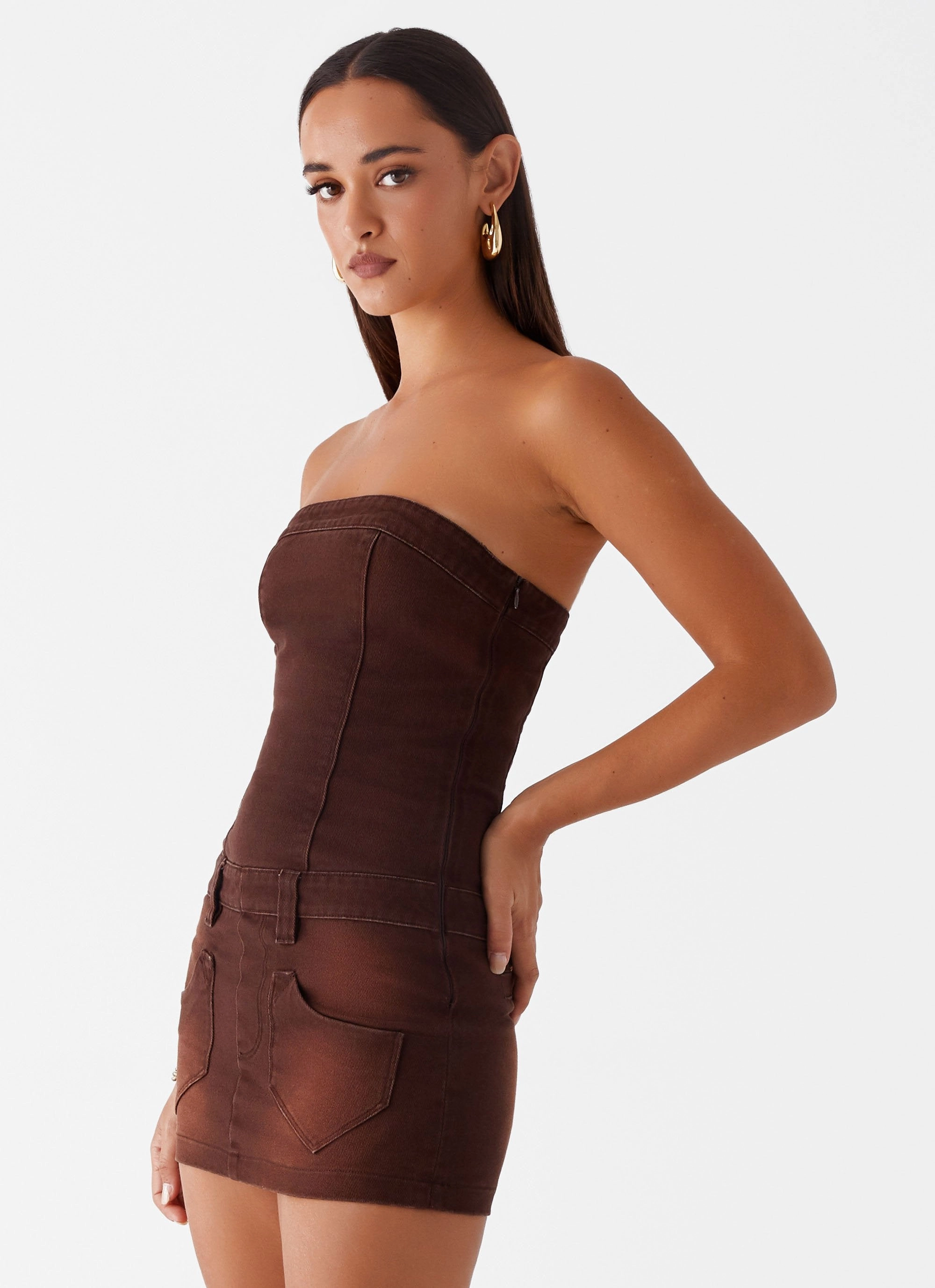 Heading South Mini Dress - Brown Flowy summer gown