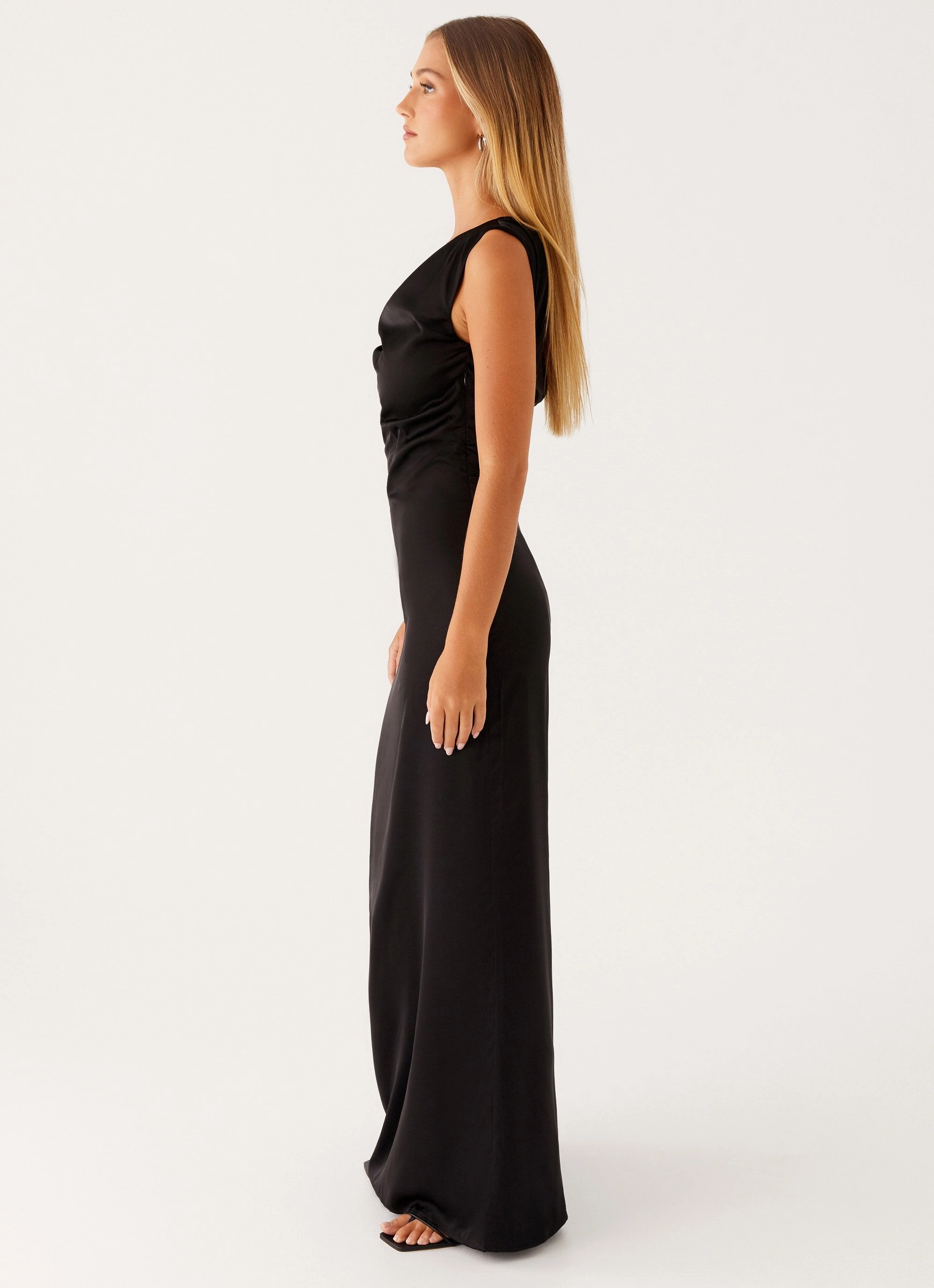 Heart Of Glass Satin Maxi Dress - Black Polished Fit
