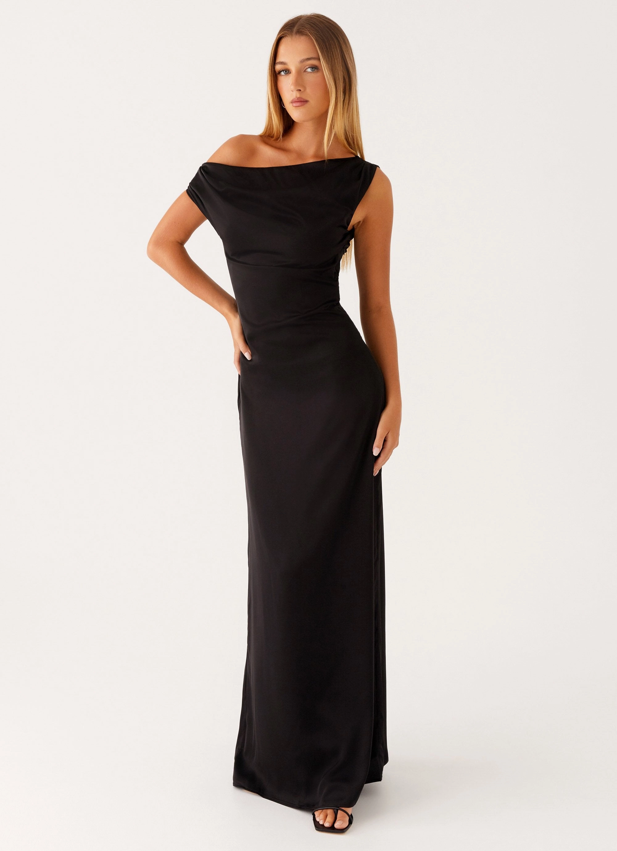 effortless grace Heart Of Glass Satin Maxi Dress - Black