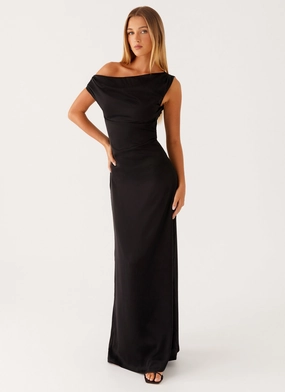 effortless grace Heart Of Glass Satin Maxi Dress - Black