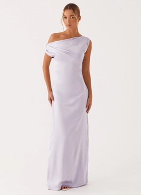 Heart Of Glass Satin Maxi Dress - Lilac Convertible-Style