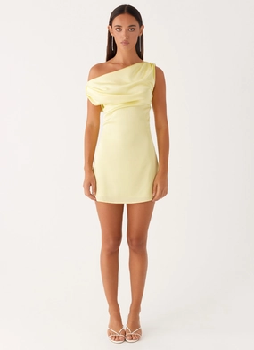 EcoFriendlyDye Festive Wear Heart Of Glass Satin Mini Dress - Yellow