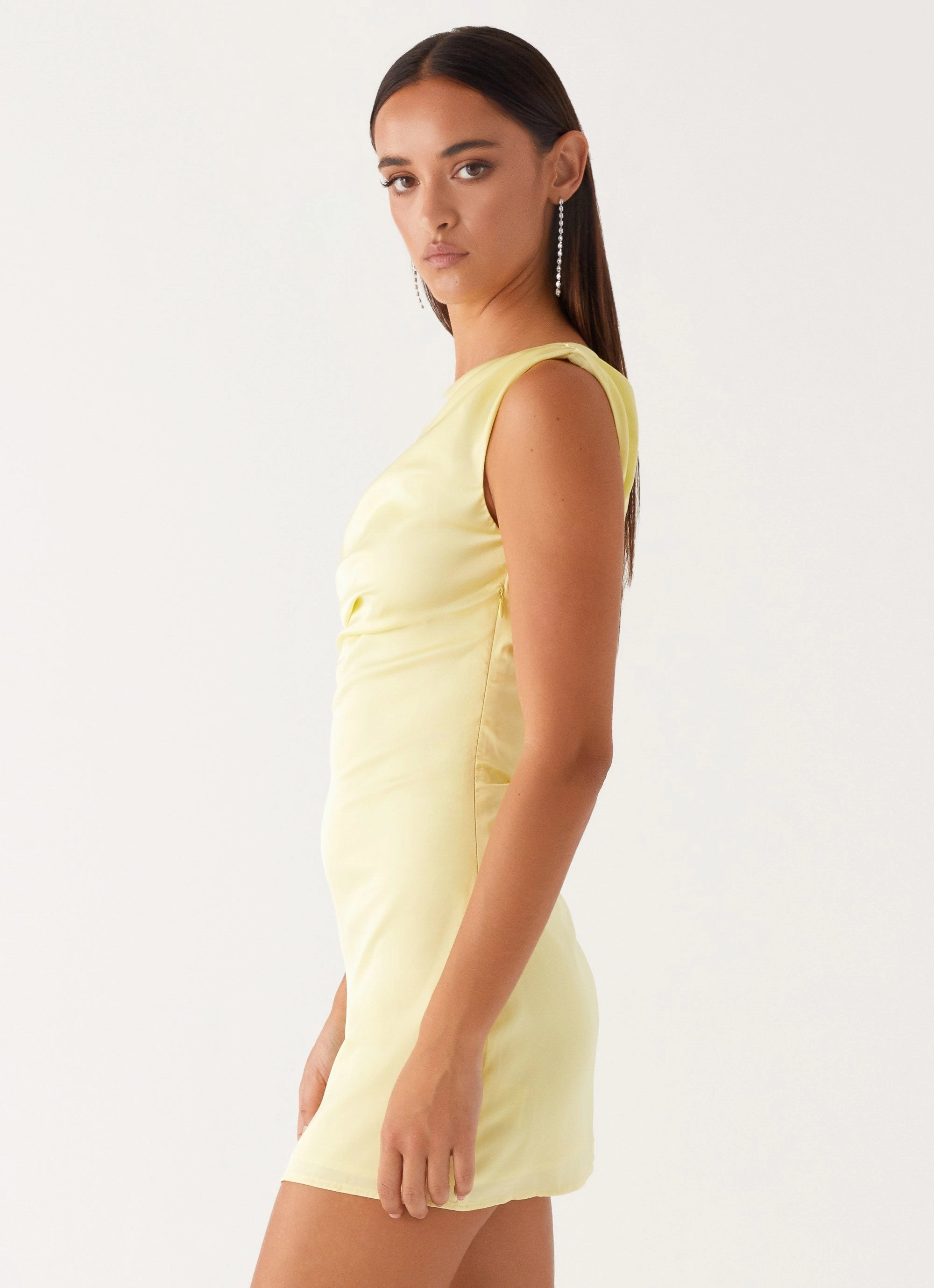 Empire Waist Hook-And-Eye Heart Of Glass Satin Mini Dress - Yellow