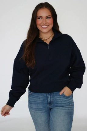 Summer Blouse Outdoor Apparel Sporty Half Zip Sweatshirt- Navy