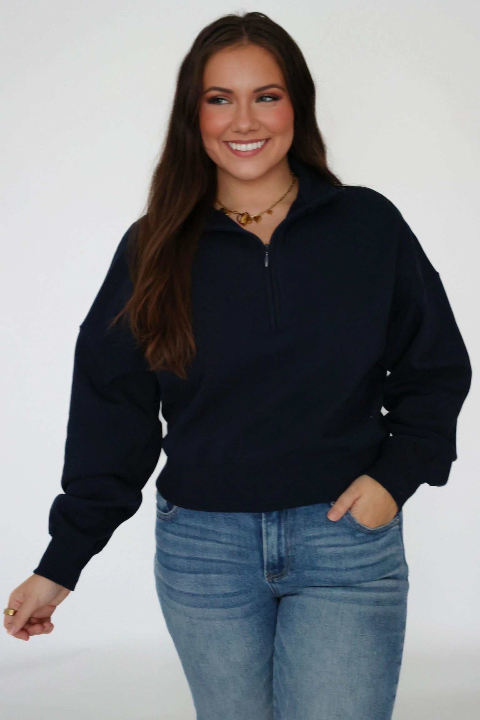 FadeResistant Sporty Half Zip Sweatshirt- Navy