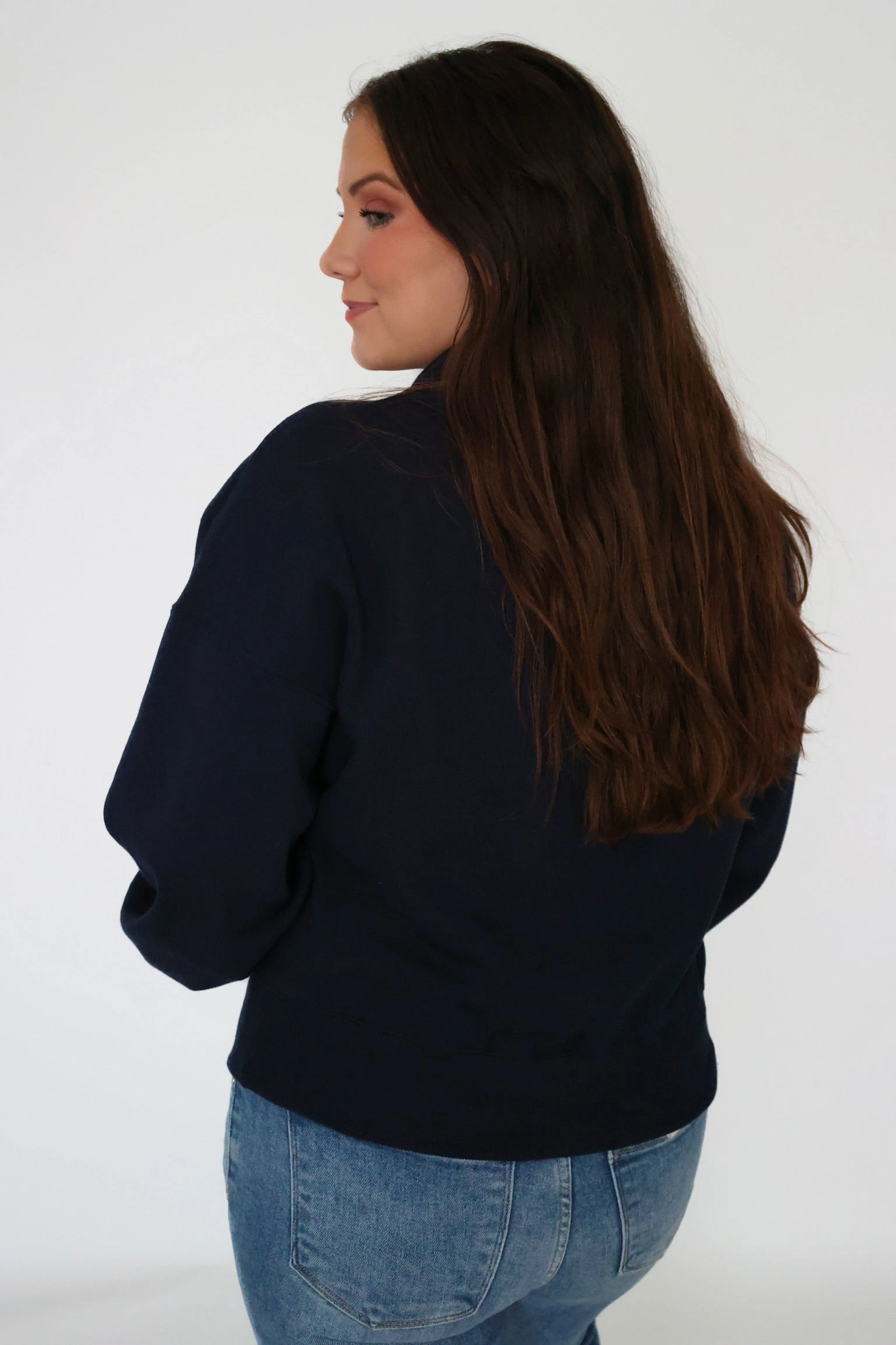MultiPanelBreathability Sporty Half Zip Sweatshirt- Navy