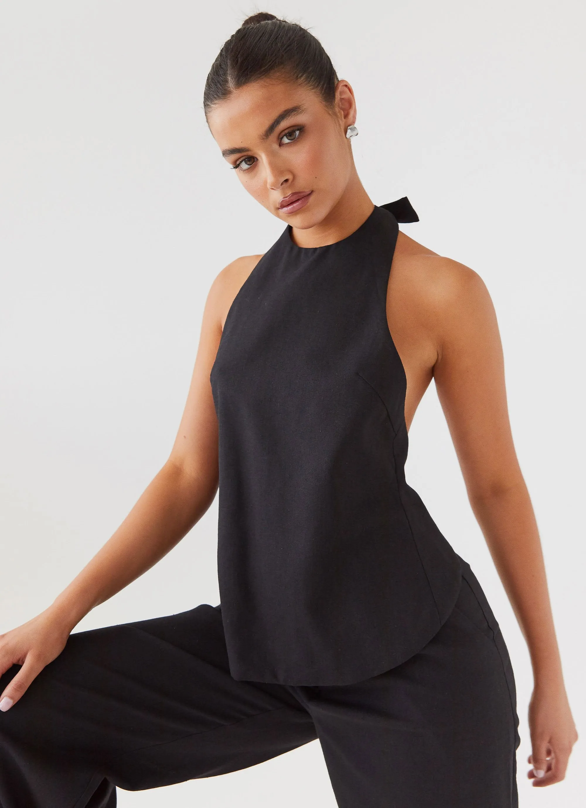 Heatwave Linen Apron Top - Black HighElasticity Stretchable Material