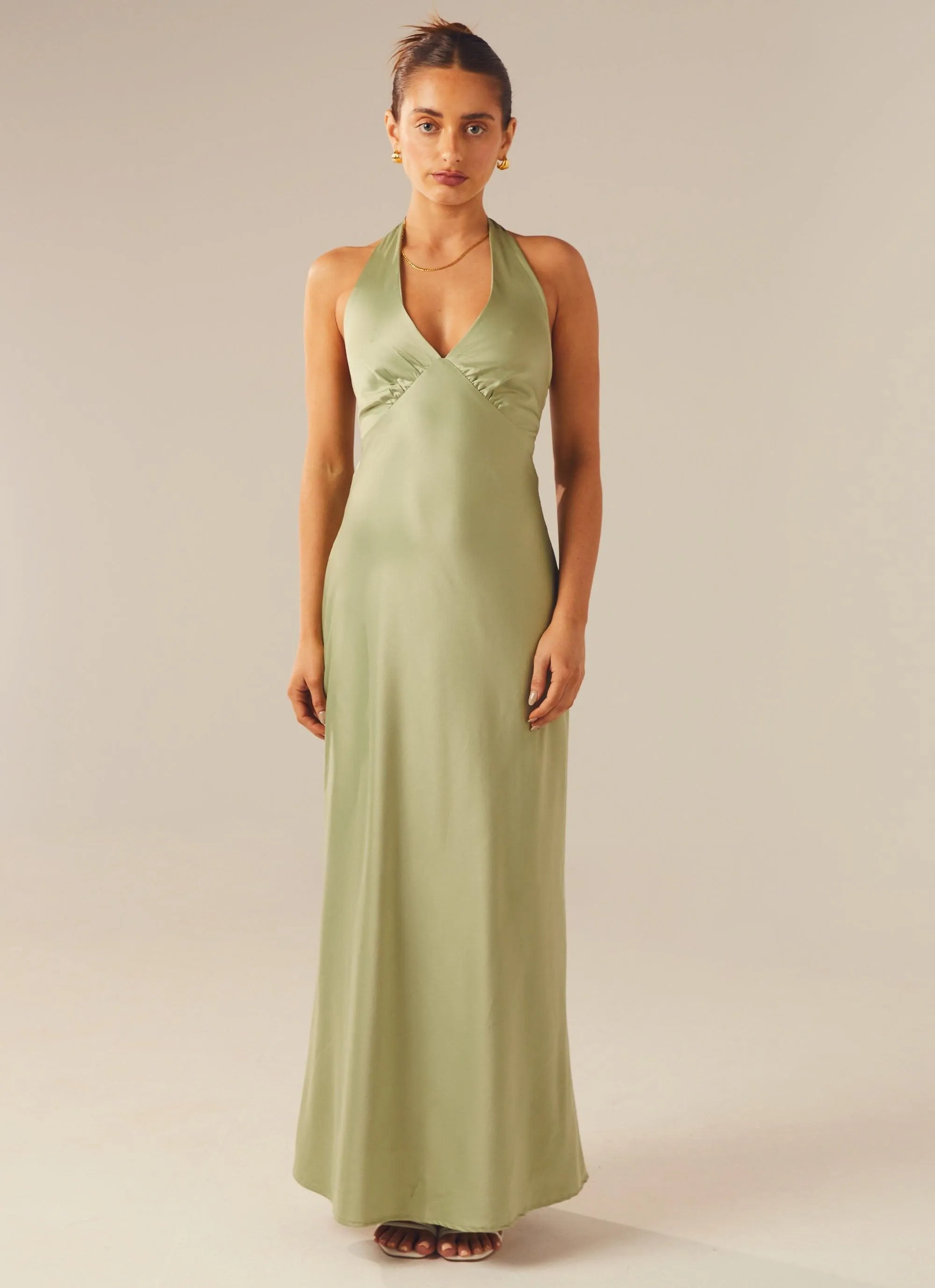 Must-Have Item Heavy Hearted Satin Maxi Dress - Sage
