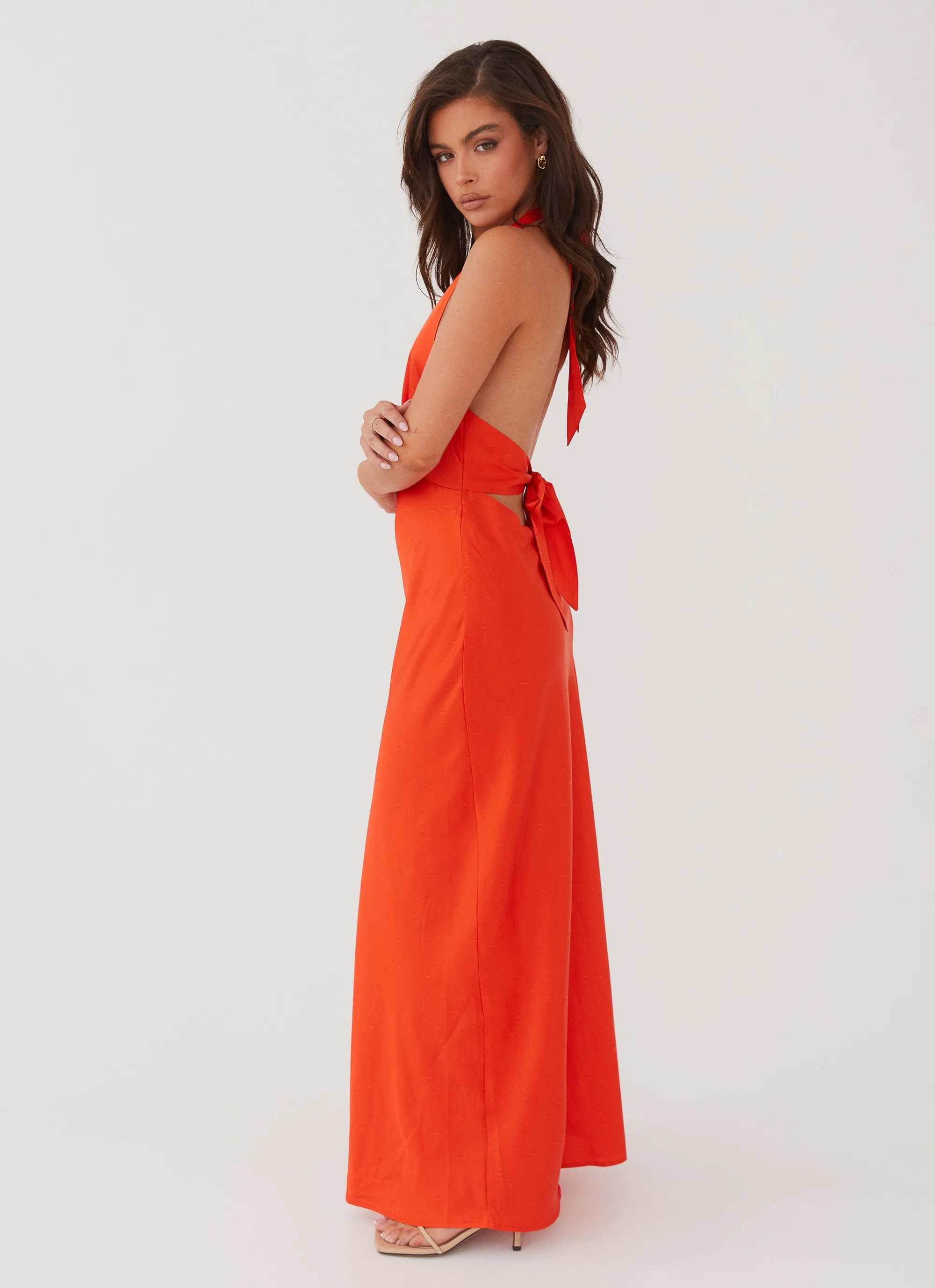 Abrasion resistant Heavy Hearted Satin Maxi Dress - Sunset