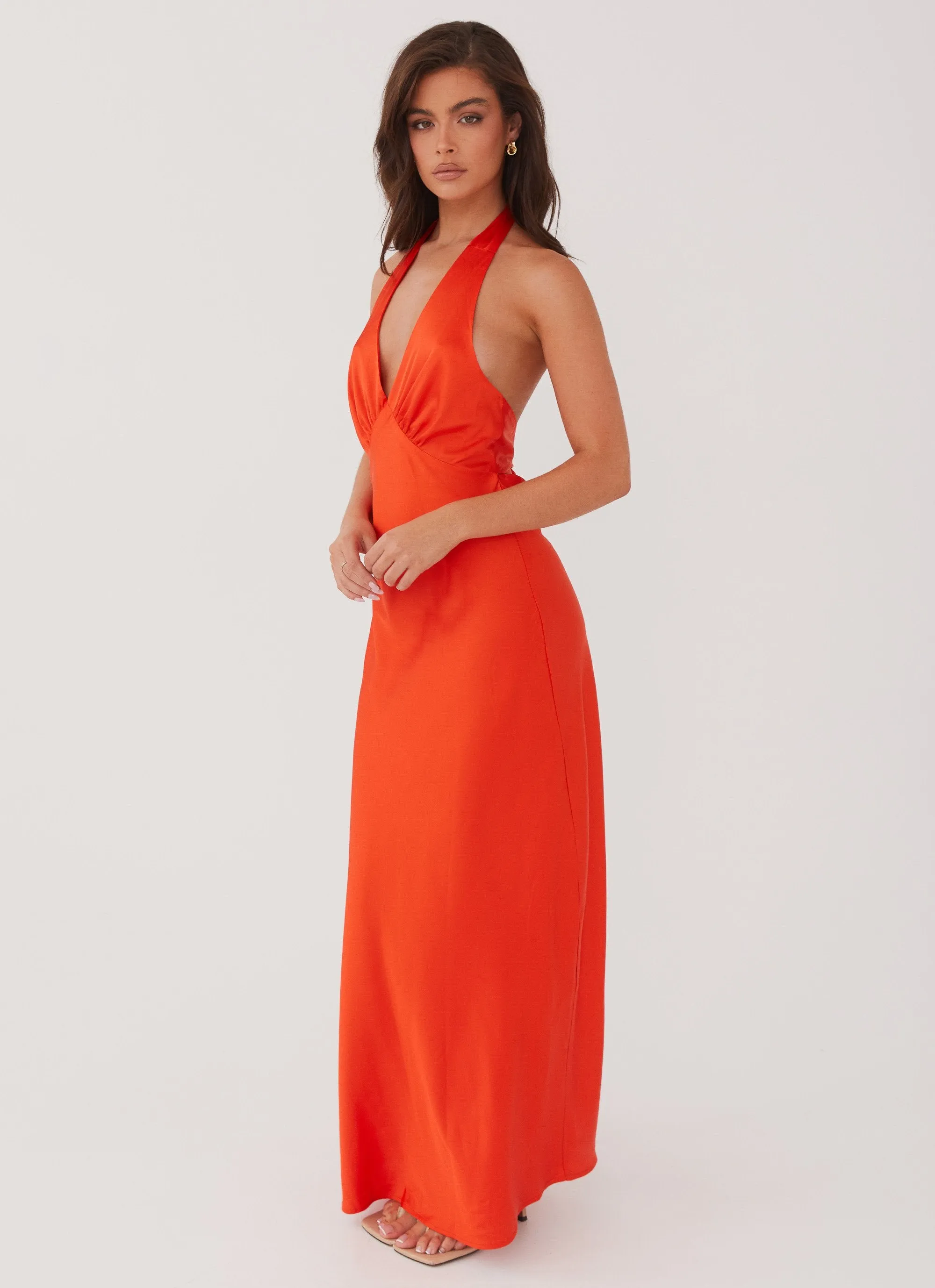Animal Print Heavy Hearted Satin Maxi Dress - Sunset