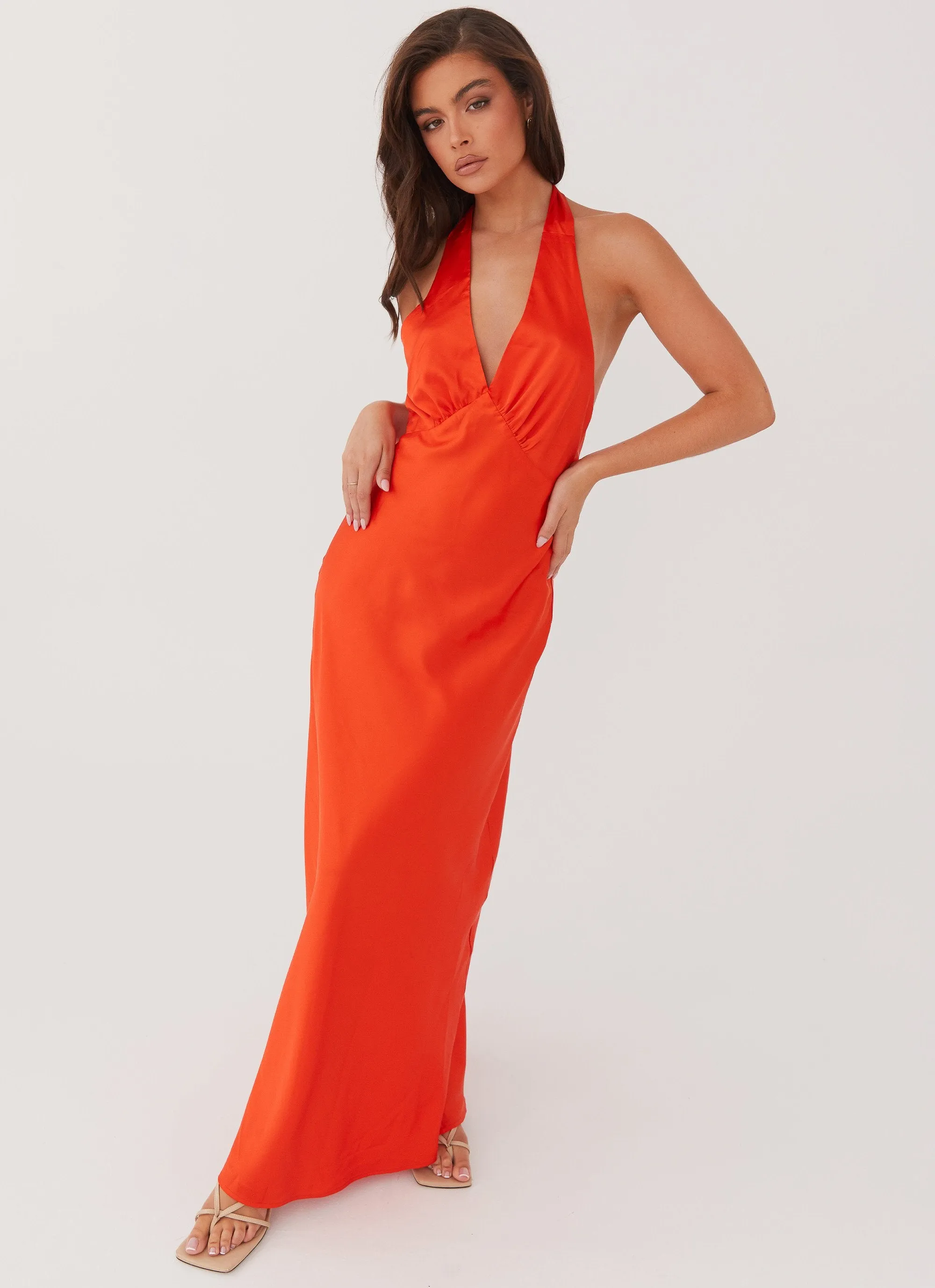 Heavy Hearted Satin Maxi Dress - Sunset Casual Day