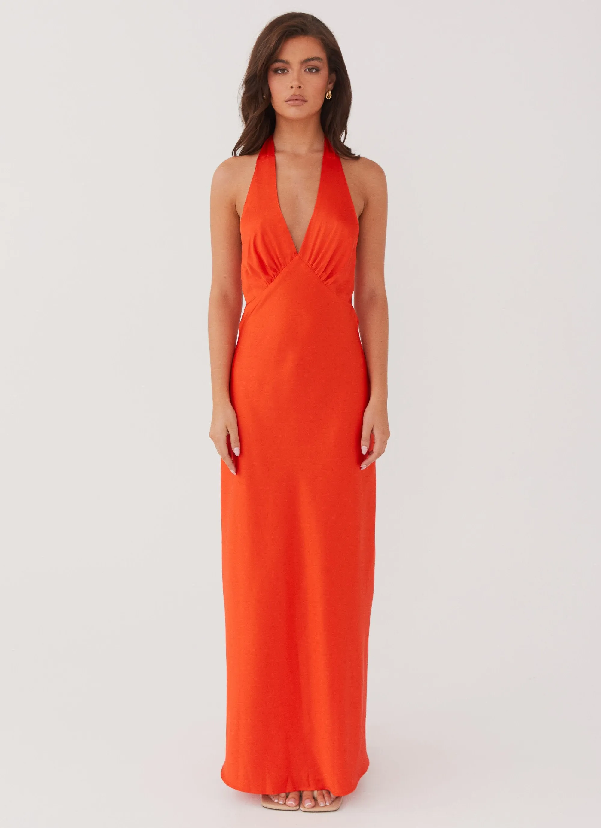 Heavy Hearted Satin Maxi Dress - Sunset Lightweight Fabric