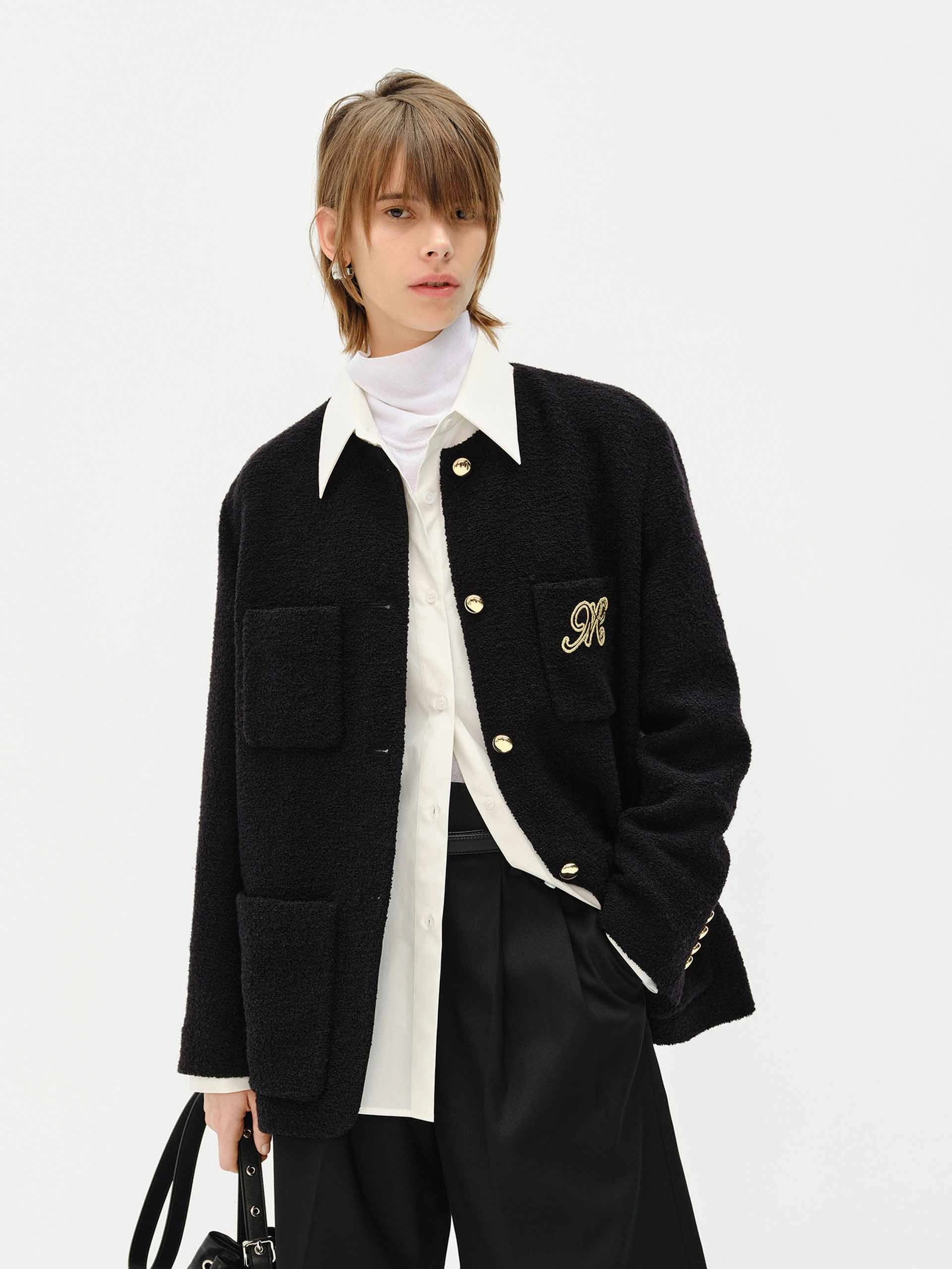 Regular Collarless Coat SoftshellTexture Statement Outerwear