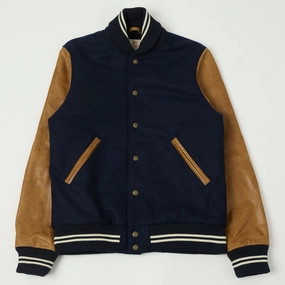 Dehen 1920 Varsity Jacket - Dark Navy/Antique Rust Insulated Core Technology Flexible Shoulder Design