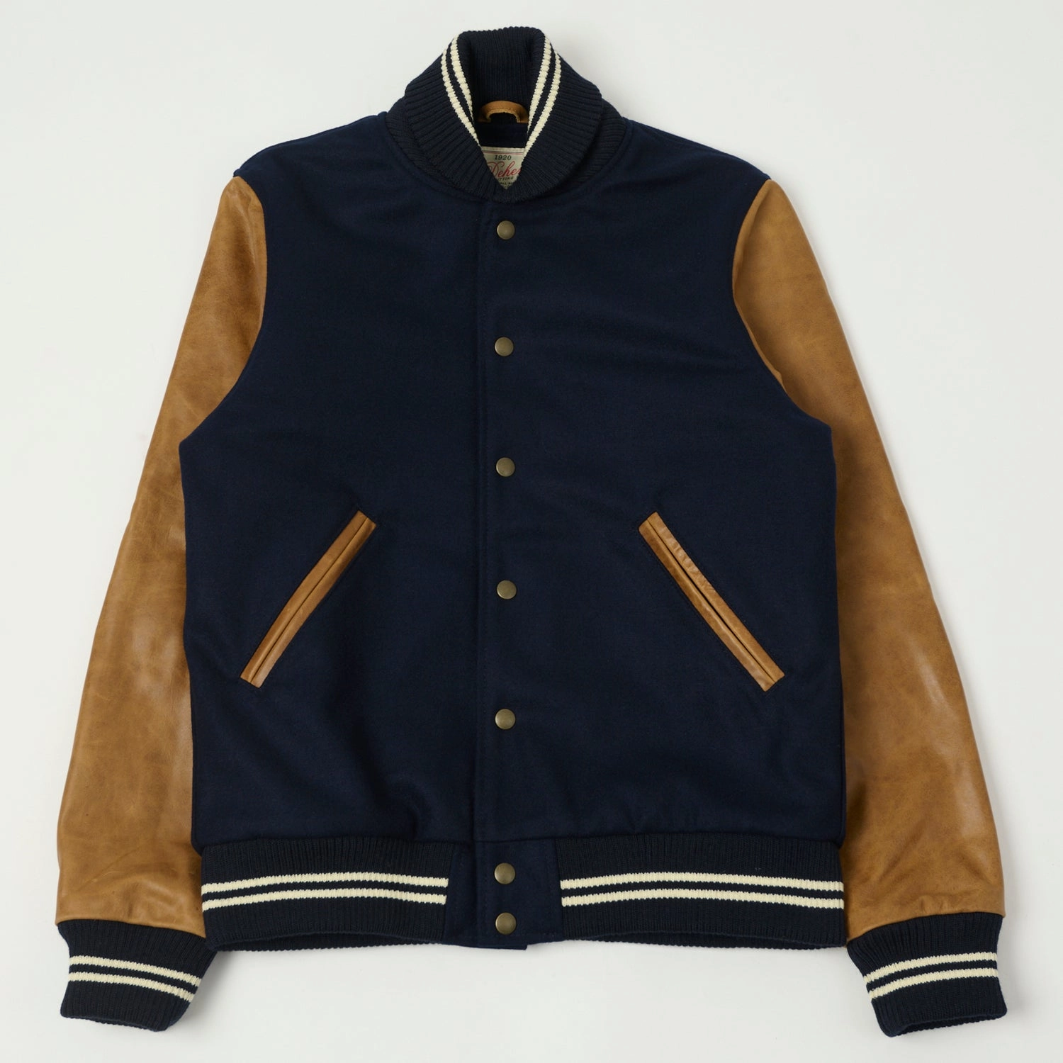 Dehen 1920 Varsity Jacket - Dark Navy/Antique Rust Insulated Core Technology Flexible Shoulder Design