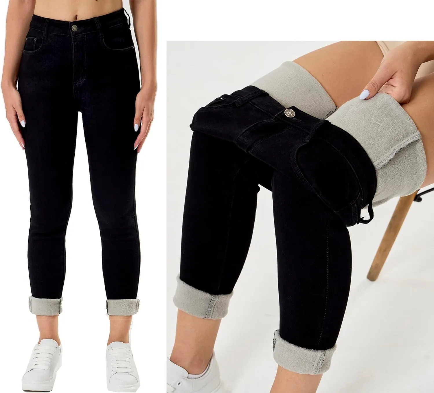 heipeiwa Women's Winter Fleece Lined Sherpa Pants Thermal Skinny Pant Dressy Casual Warm Trousers