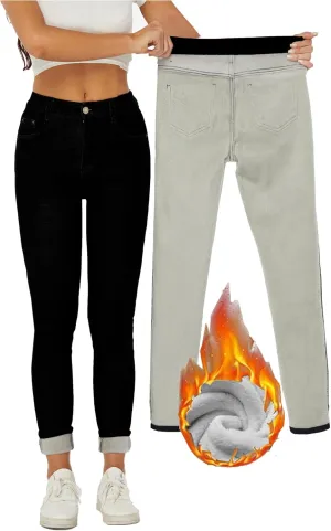 heipeiwa Women's Winter Fleece Lined Sherpa Pants Thermal Skinny Pant Dressy Casual Warm Trousers