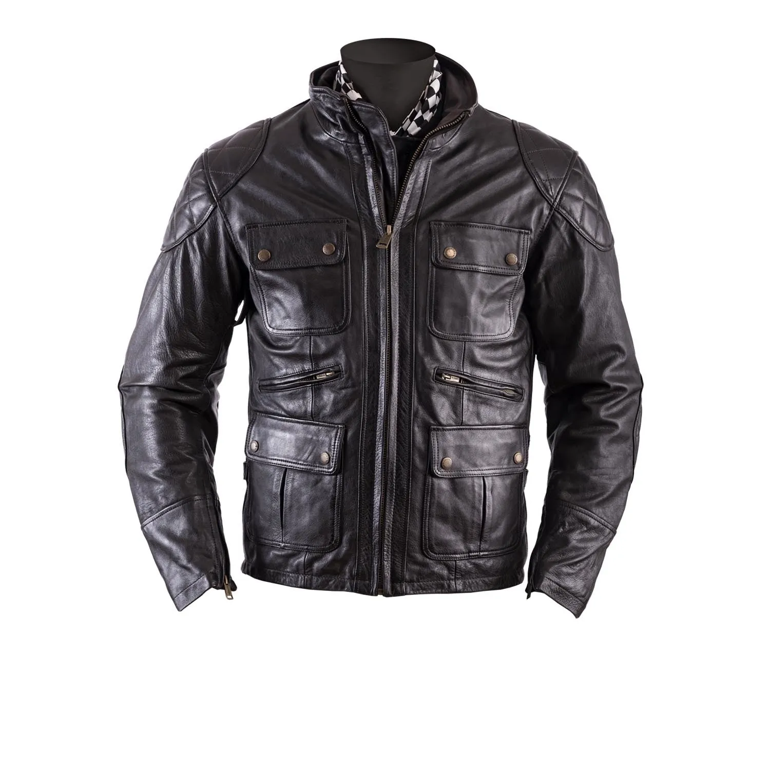 HELSTONS HUNT LEATHER JACKET -  RAG BROWN