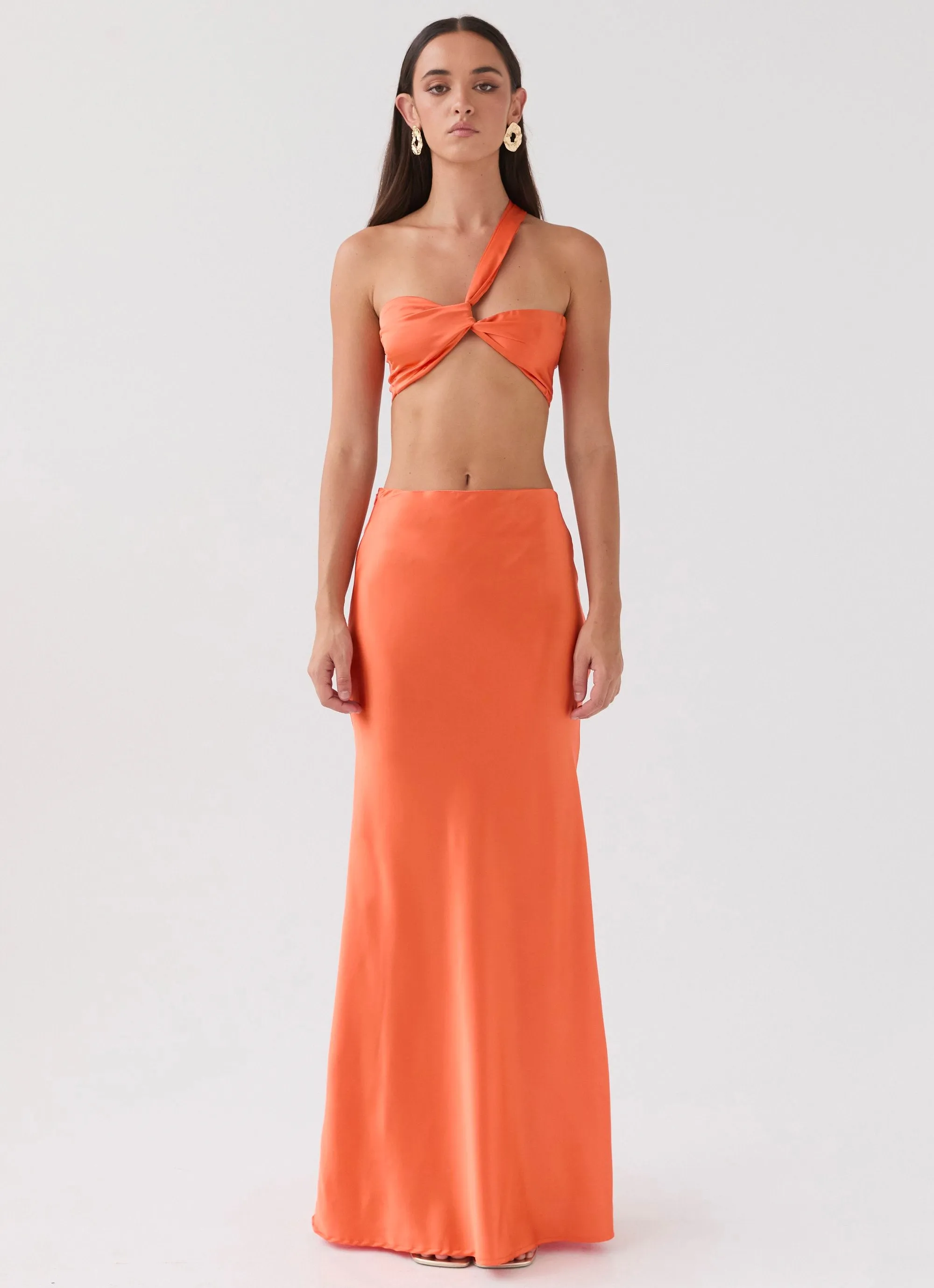 StretchKnit Hidden Oasis Satin Top - Tangerine